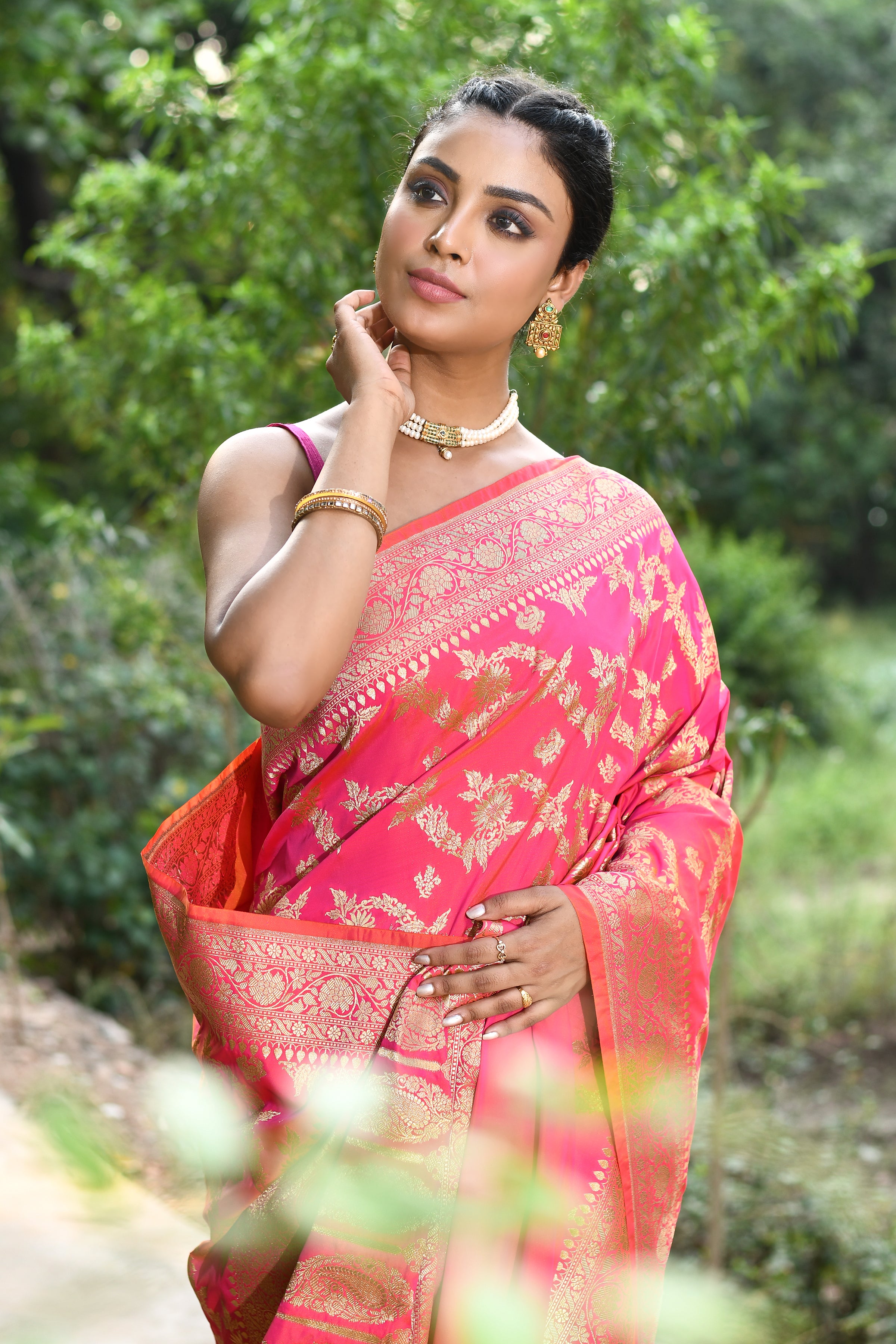 Handwoven Pink Banarasi Soft  Silk Saree