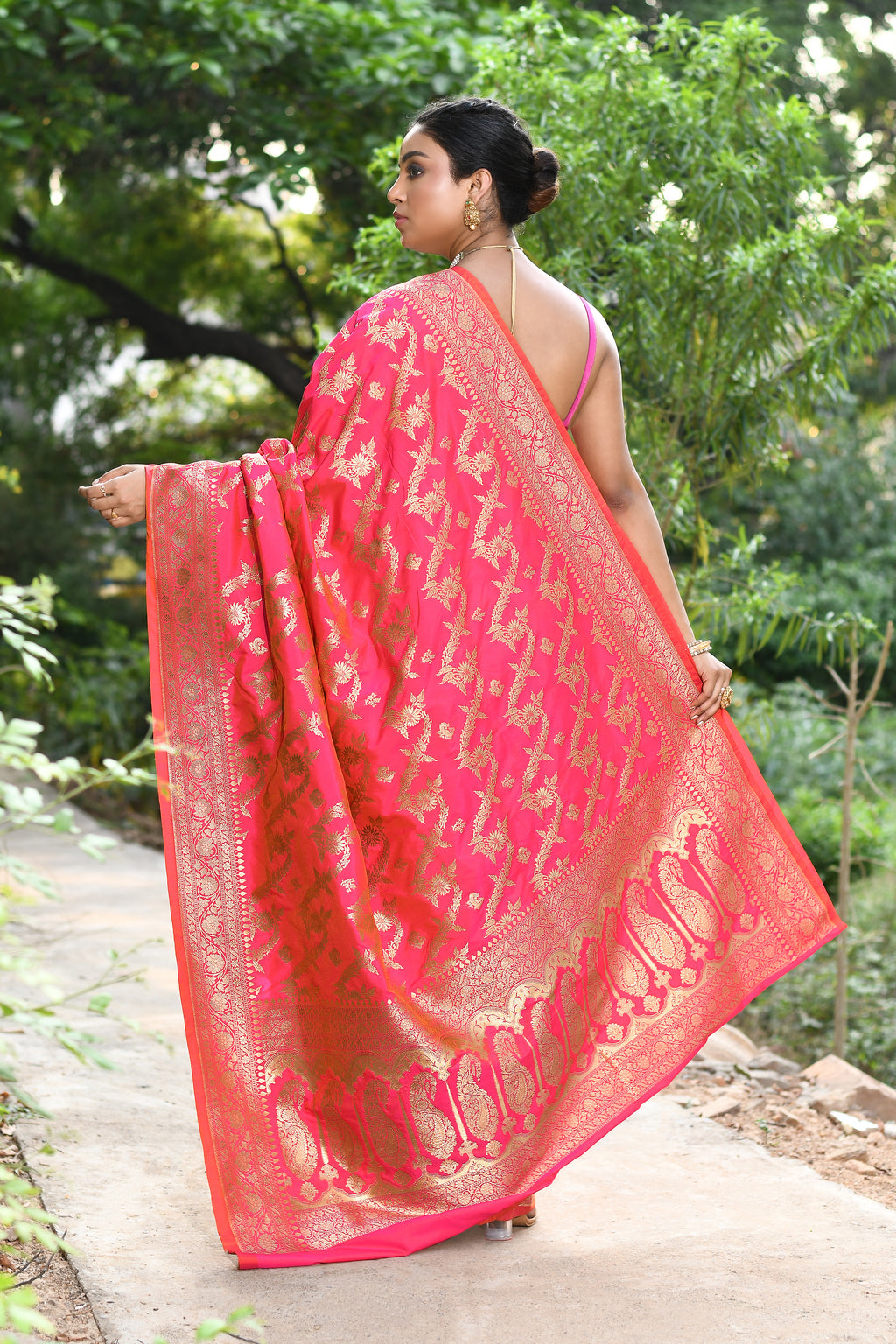 Handwoven Pink Banarasi Soft  Silk Saree