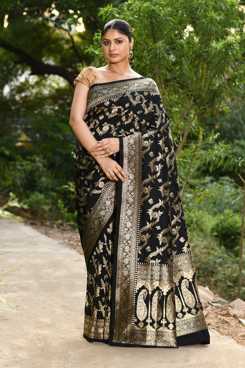 Handwoven Black Banarasi Silk Saree
