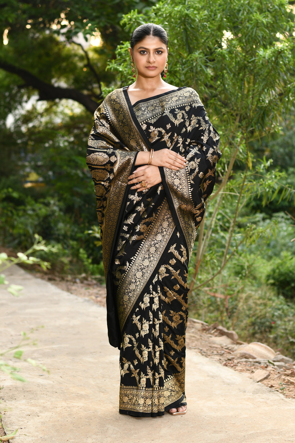 Handwoven Black Banarasi Soft Silk Saree