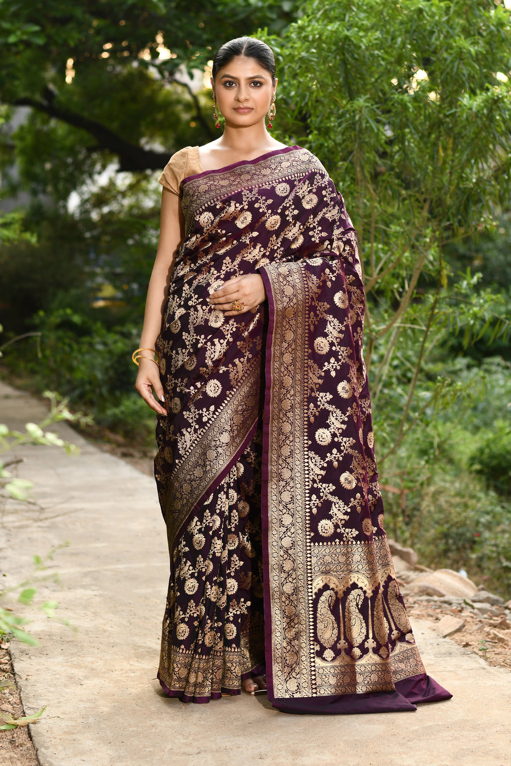 Handwoven Plum Banarasi Soft Silk Saree