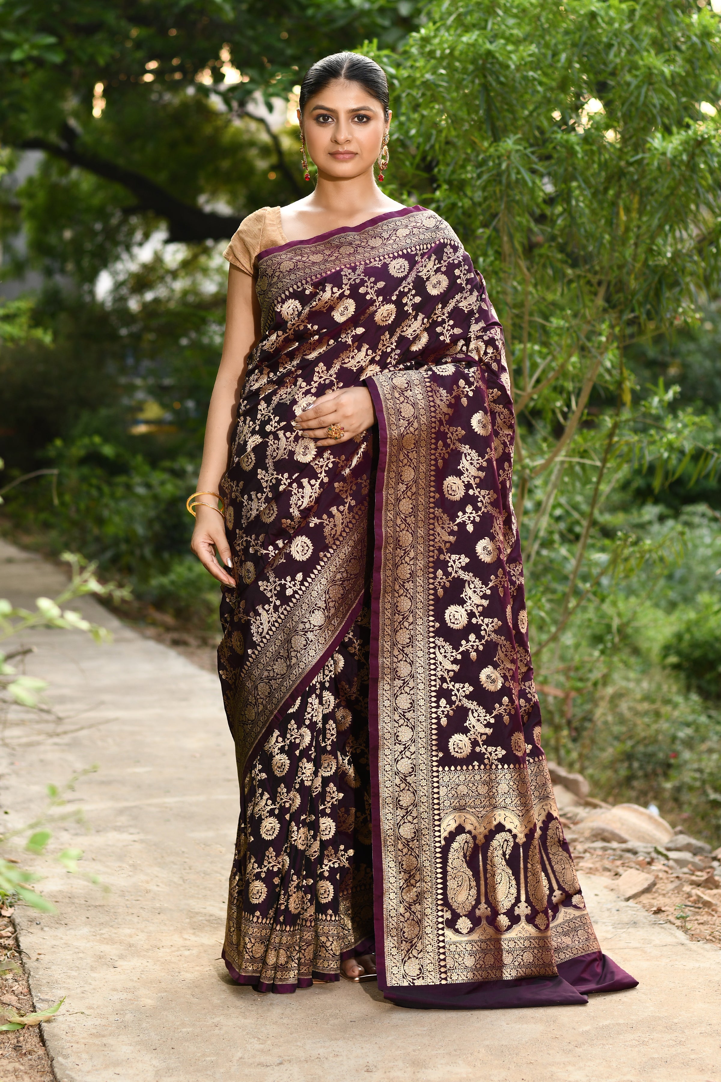 Handwoven Plum Banarasi Soft Silk Saree