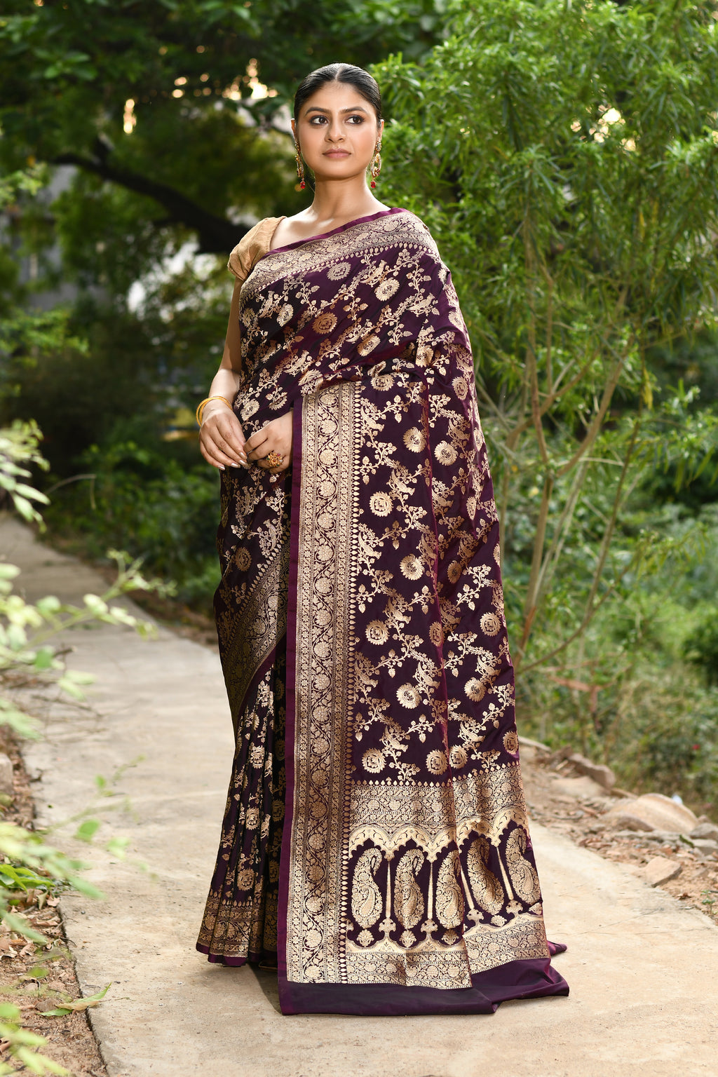 Handwoven Plum Banarasi Soft Silk Saree