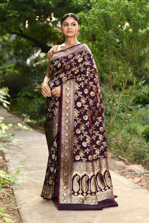 Handwoven Plum Banarasi Silk Saree