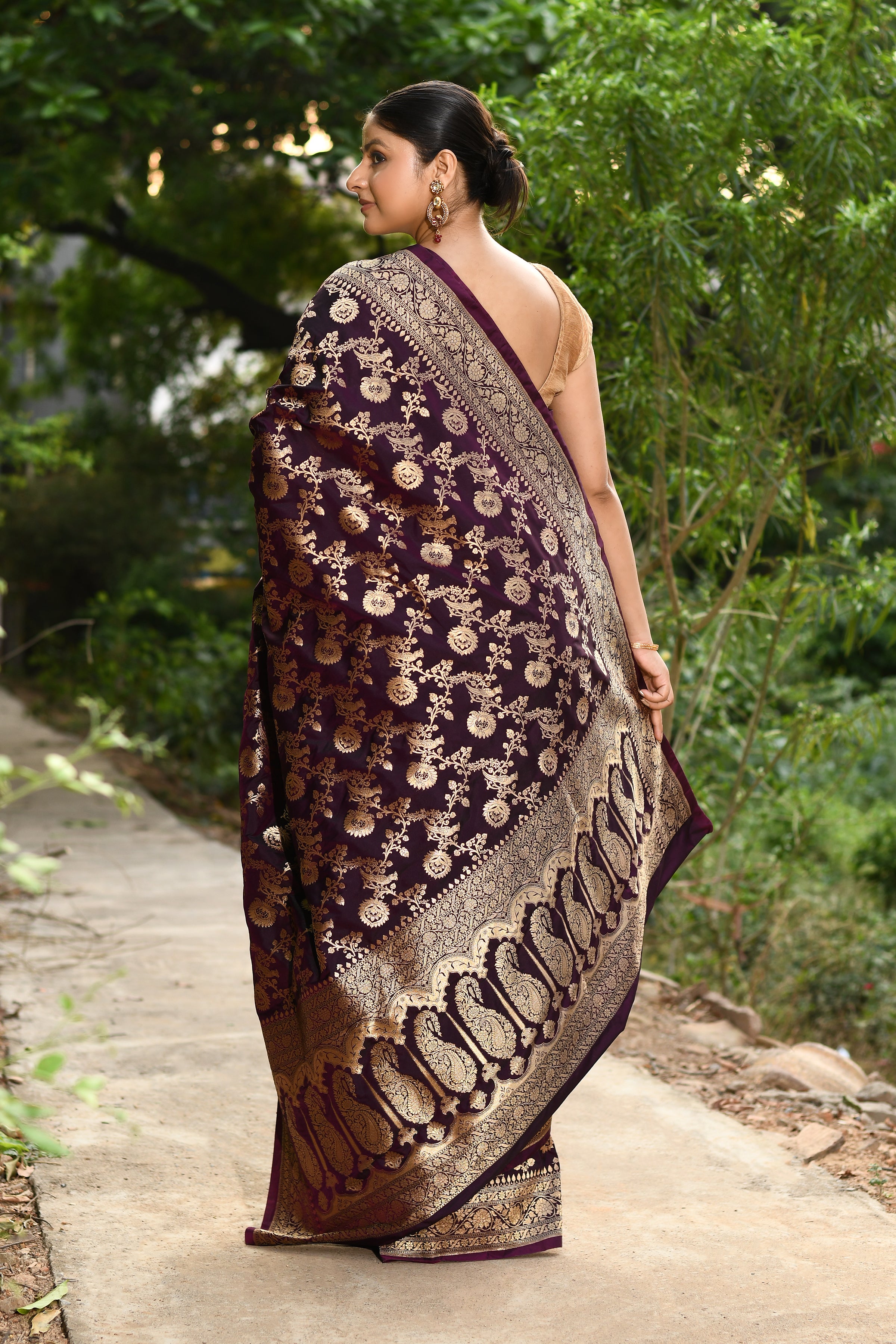 Handwoven Plum Banarasi Soft Silk Saree
