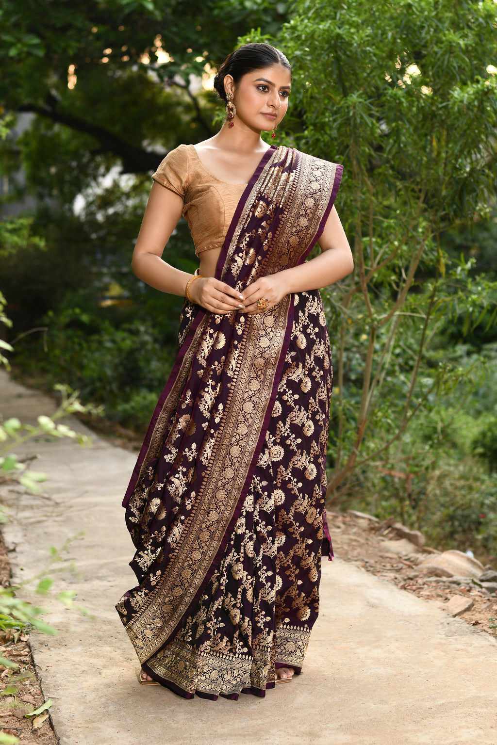Handwoven Plum Banarasi Soft Silk Saree