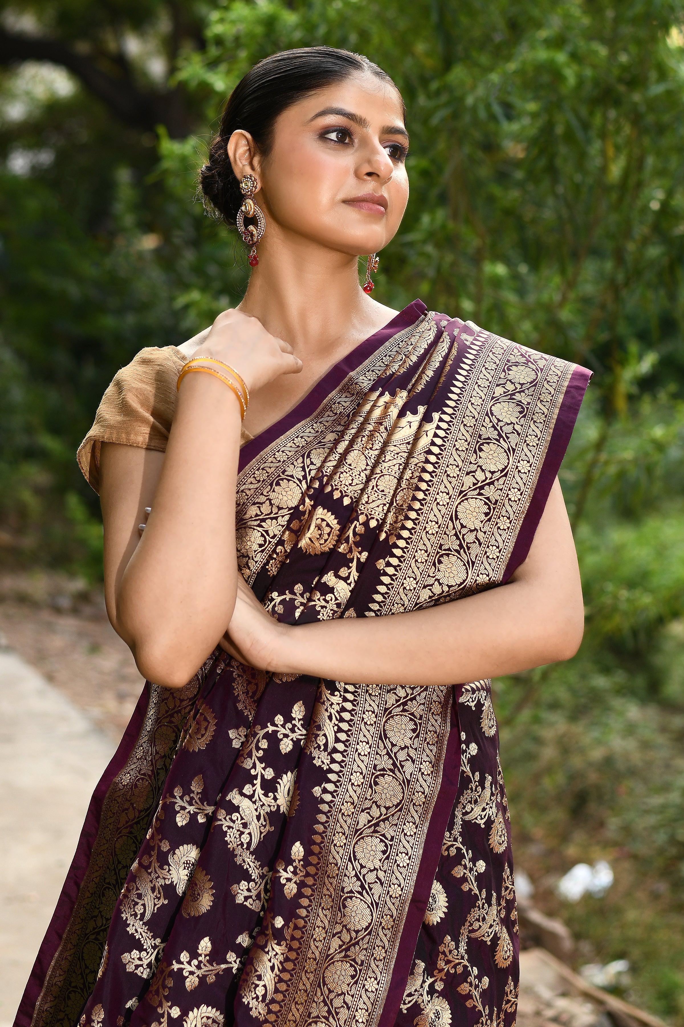 Handwoven Plum Banarasi Soft Silk Saree