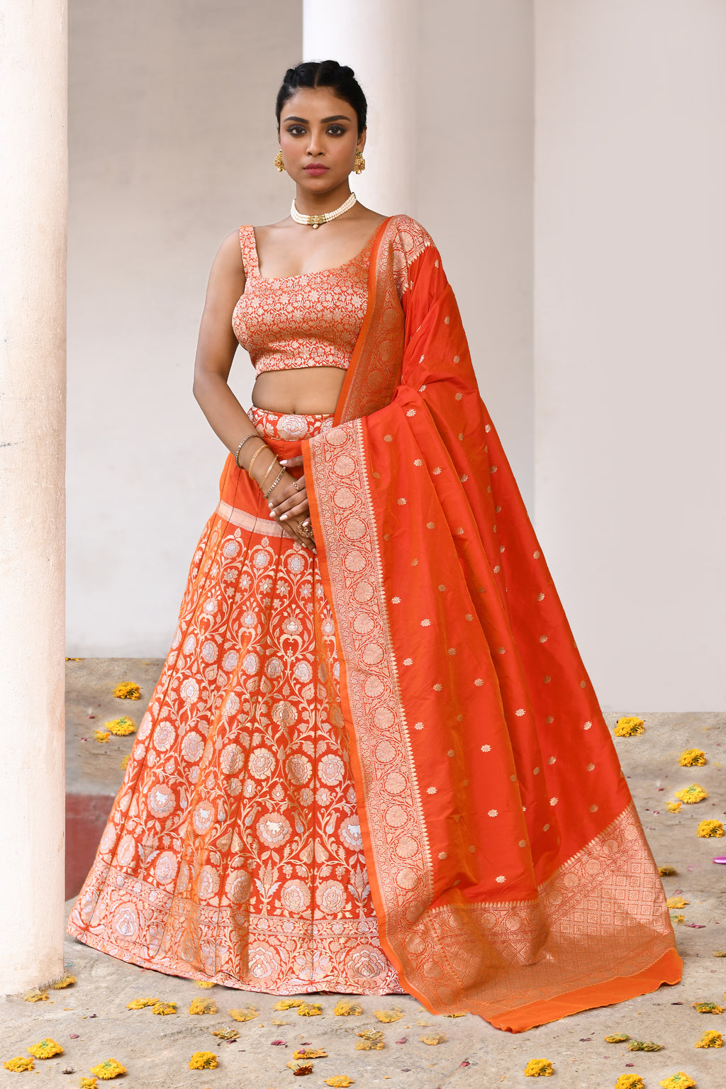 Handwoven Banarasi Soft Silk Lehenga Set