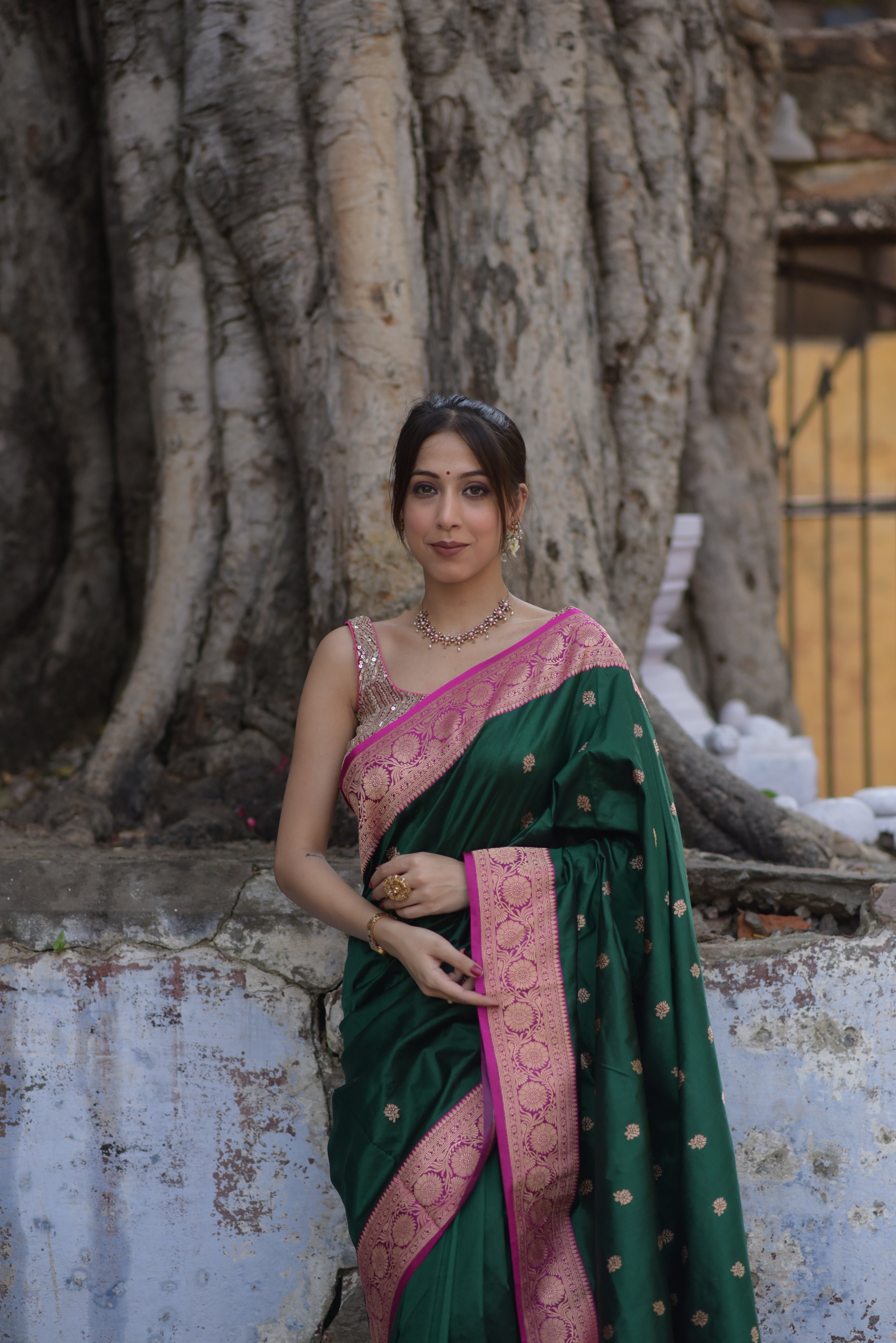 Forest Green Pure Handwoven Banarasi Katan Silk Saree