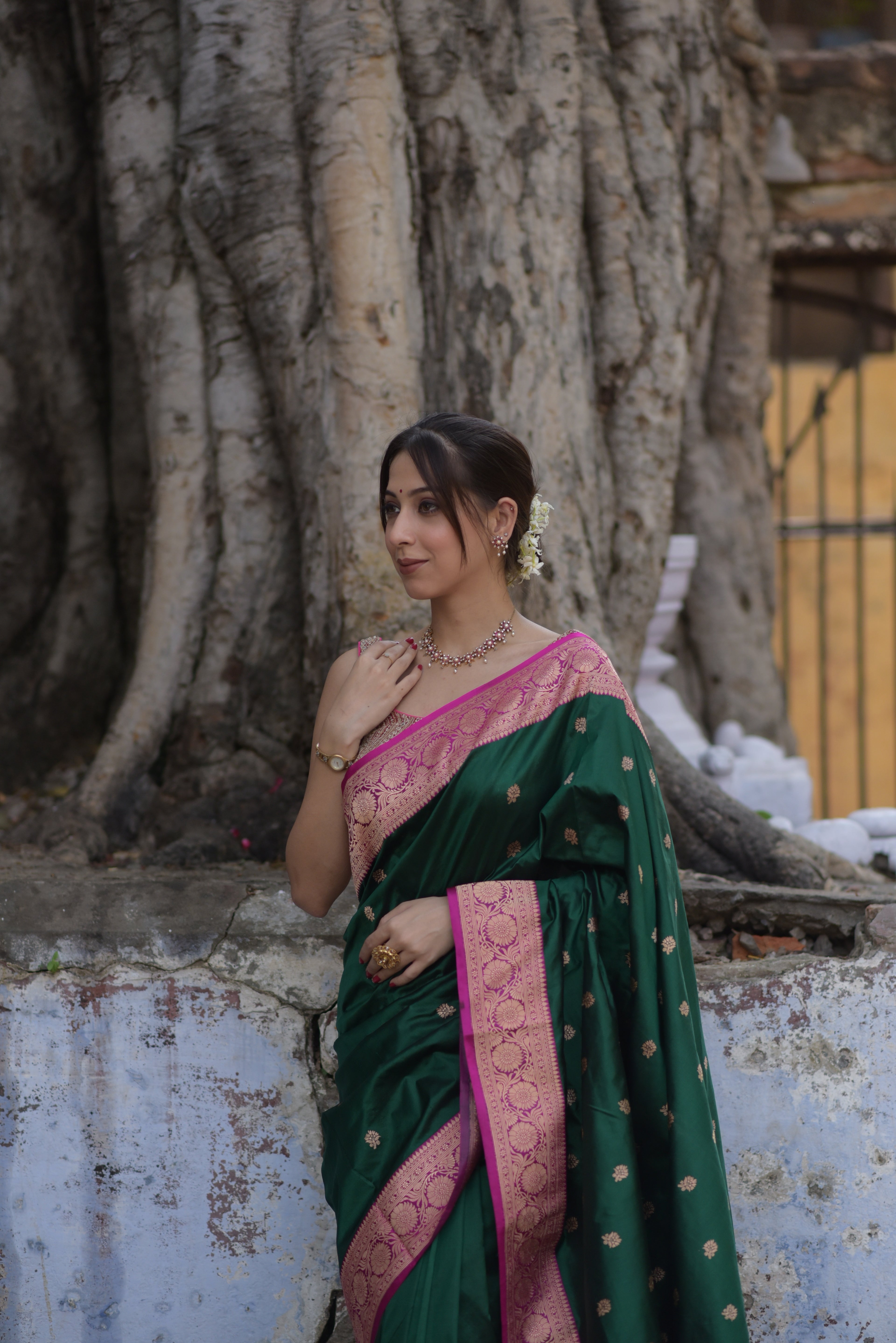 Forest Green Pure Handwoven Banarasi Katan Silk Saree
