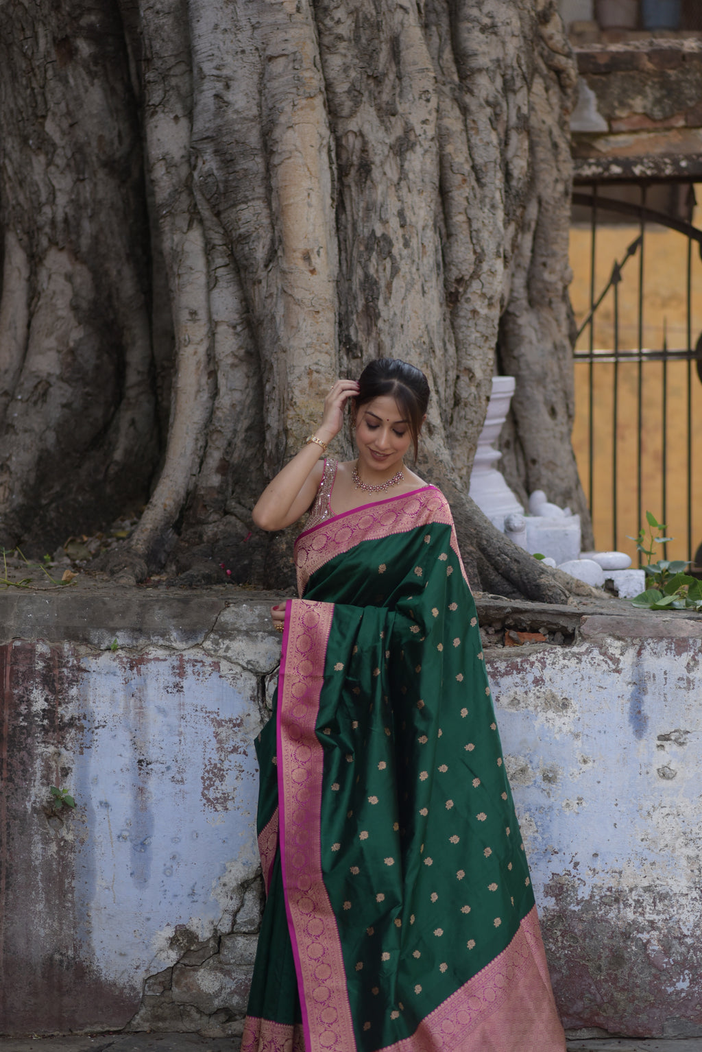 Forest Green Pure Handwoven Banarasi Katan Silk Saree