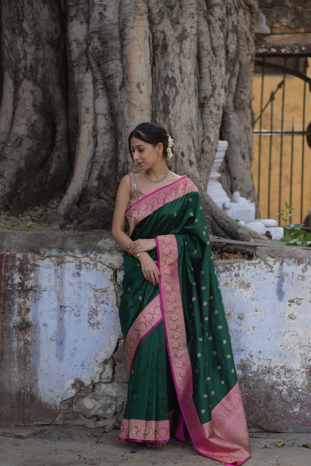 Forest Green Pure Handwoven Banarasi Katan Silk Saree