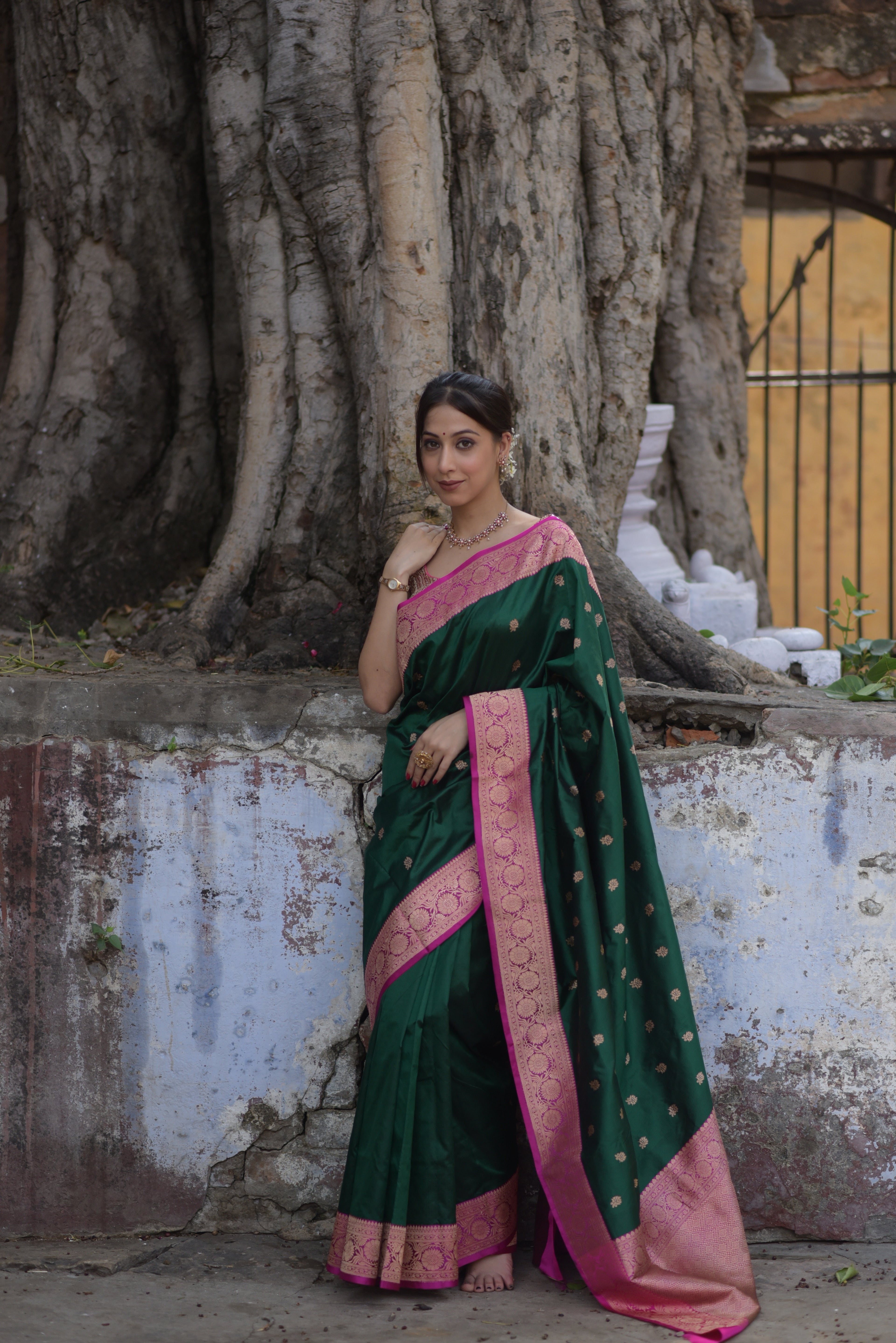 Forest Green Pure Handwoven Banarasi Katan Silk Saree