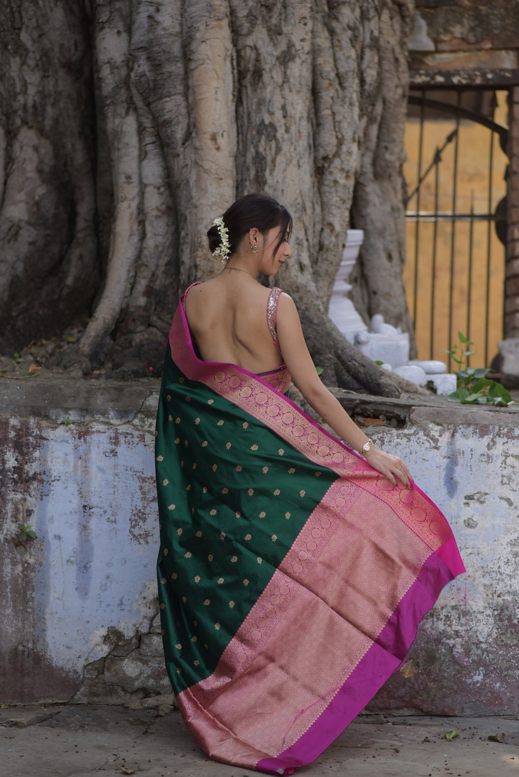 Forest Green Pure Handwoven Banarasi Katan Silk Saree
