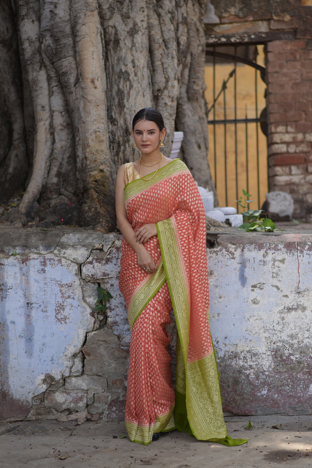 Georgia Pink Khaddi Chiffon Handwoven Banarasi Saree