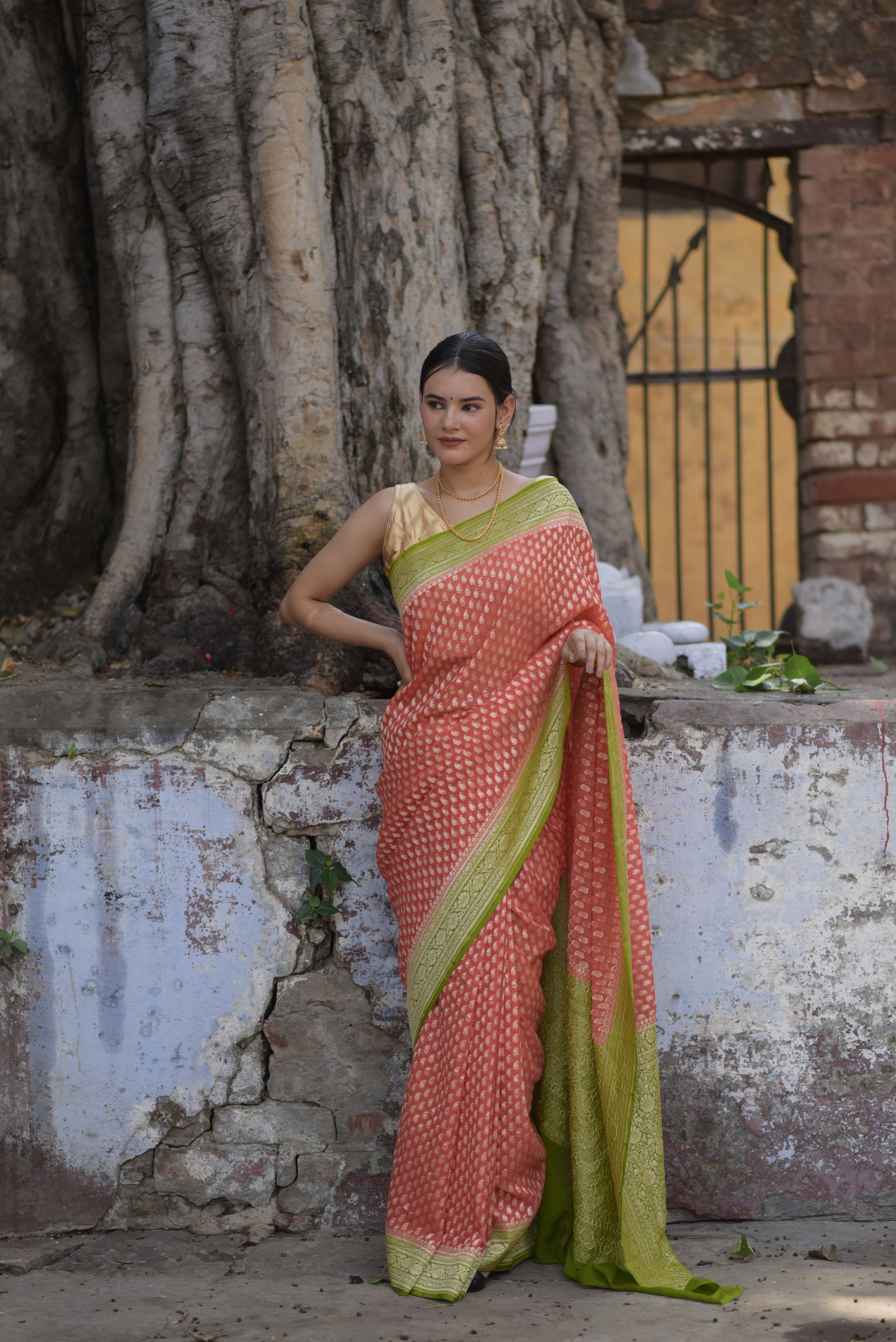 Georgia Pink Khaddi Chiffon Handwoven Banarasi Saree