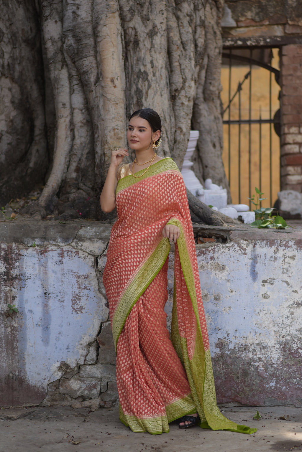 Georgia Pink Khaddi Chiffon Handwoven Banarasi Saree
