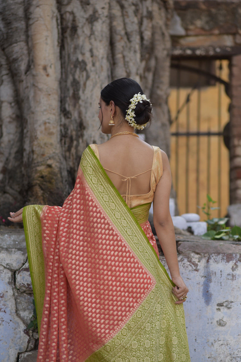 Georgia Pink Khaddi Chiffon Handwoven Banarasi Saree