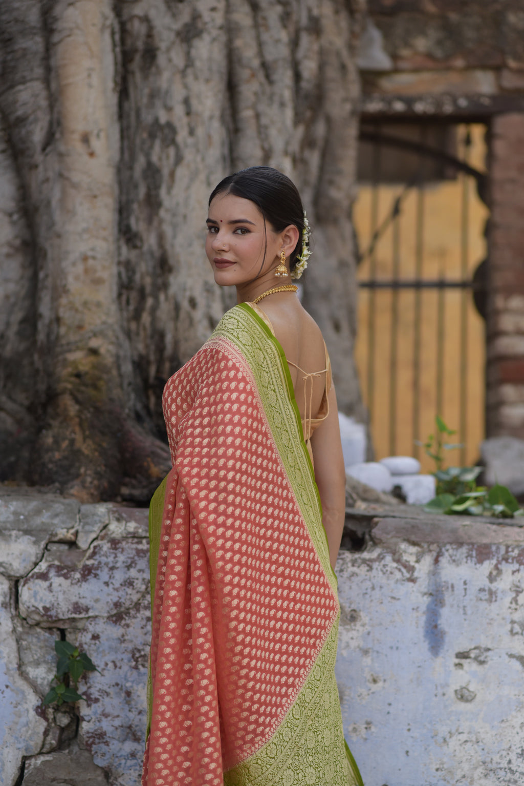 Georgia Pink Khaddi Chiffon Handwoven Banarasi Saree