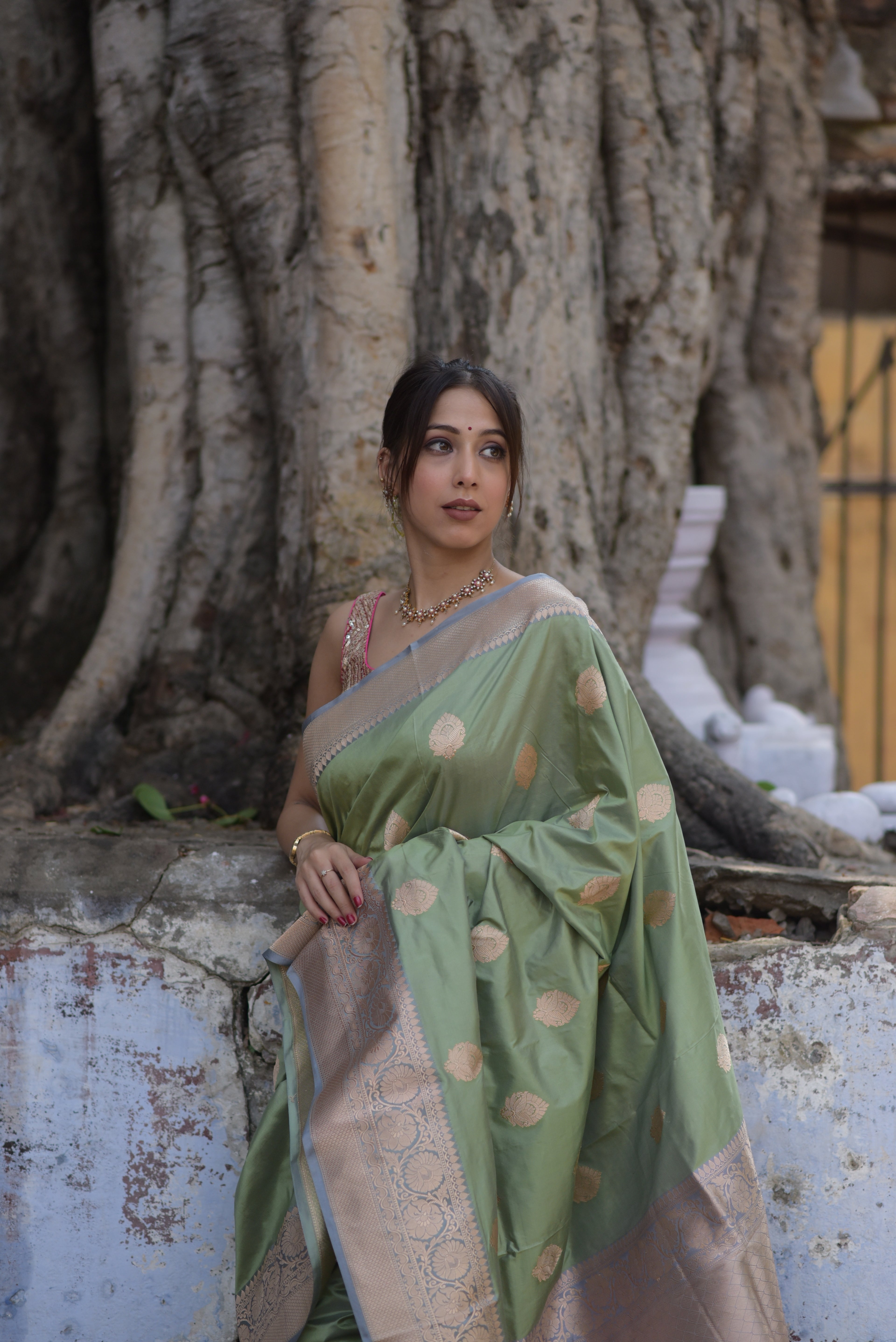 Tea Green Pure Handwoven Banarasi Katan Silk Saree