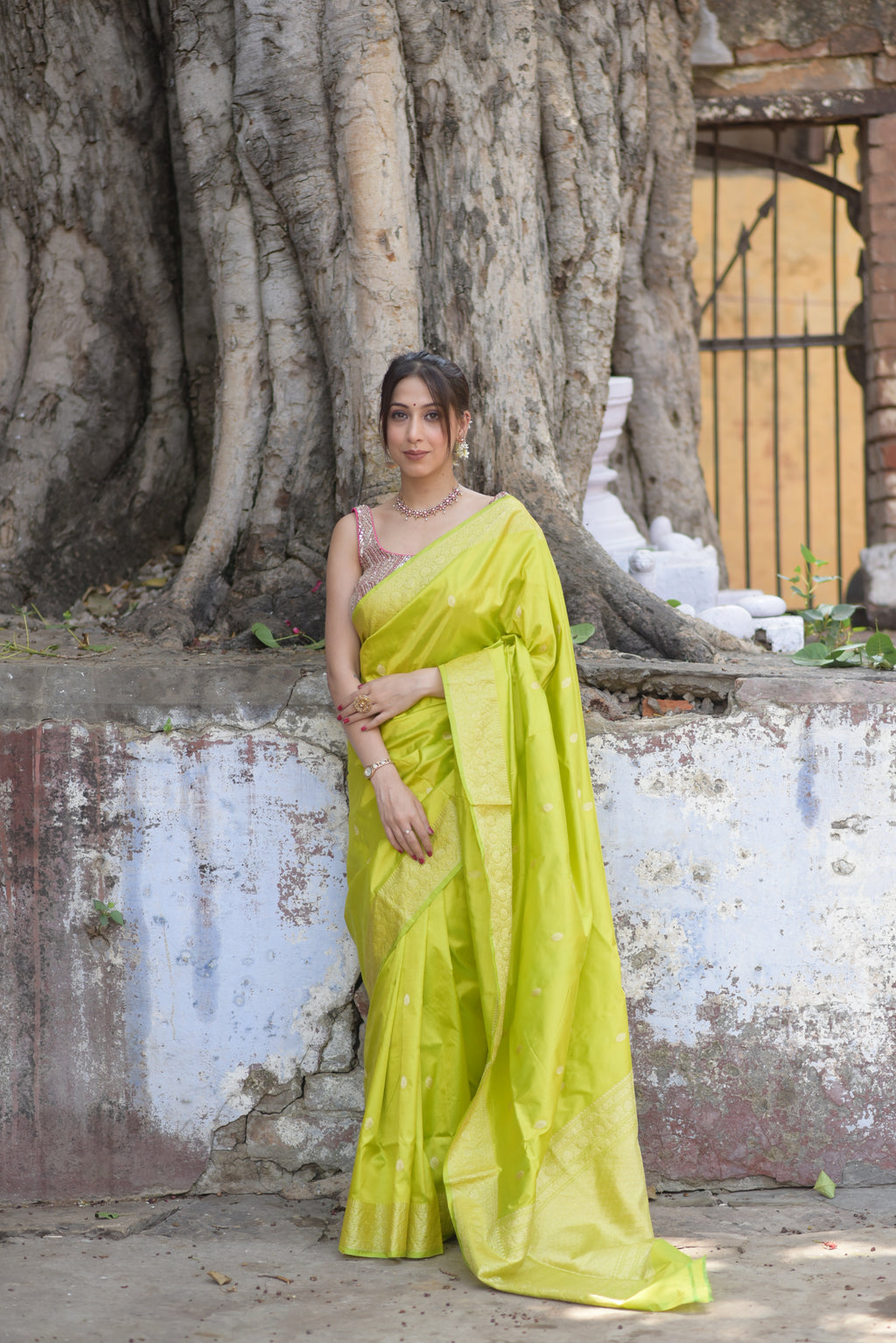 Lemon Green Pure Handwoven Banarasi Katan Silk Saree