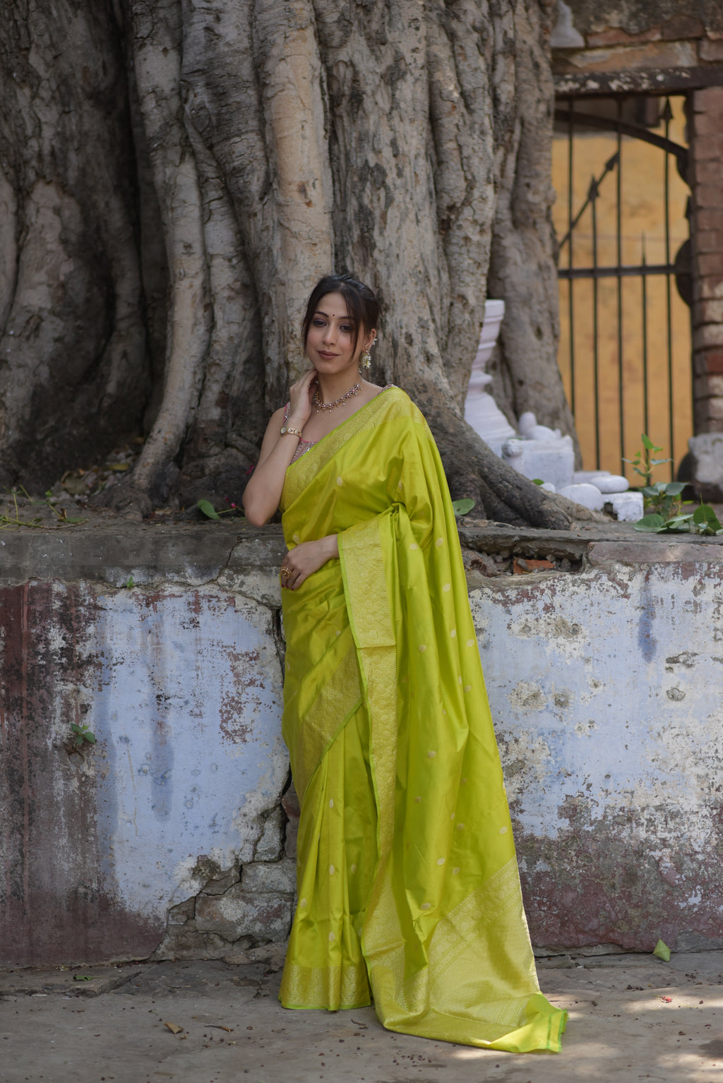 Lemon Green Pure Handwoven Banarasi Katan Silk Saree