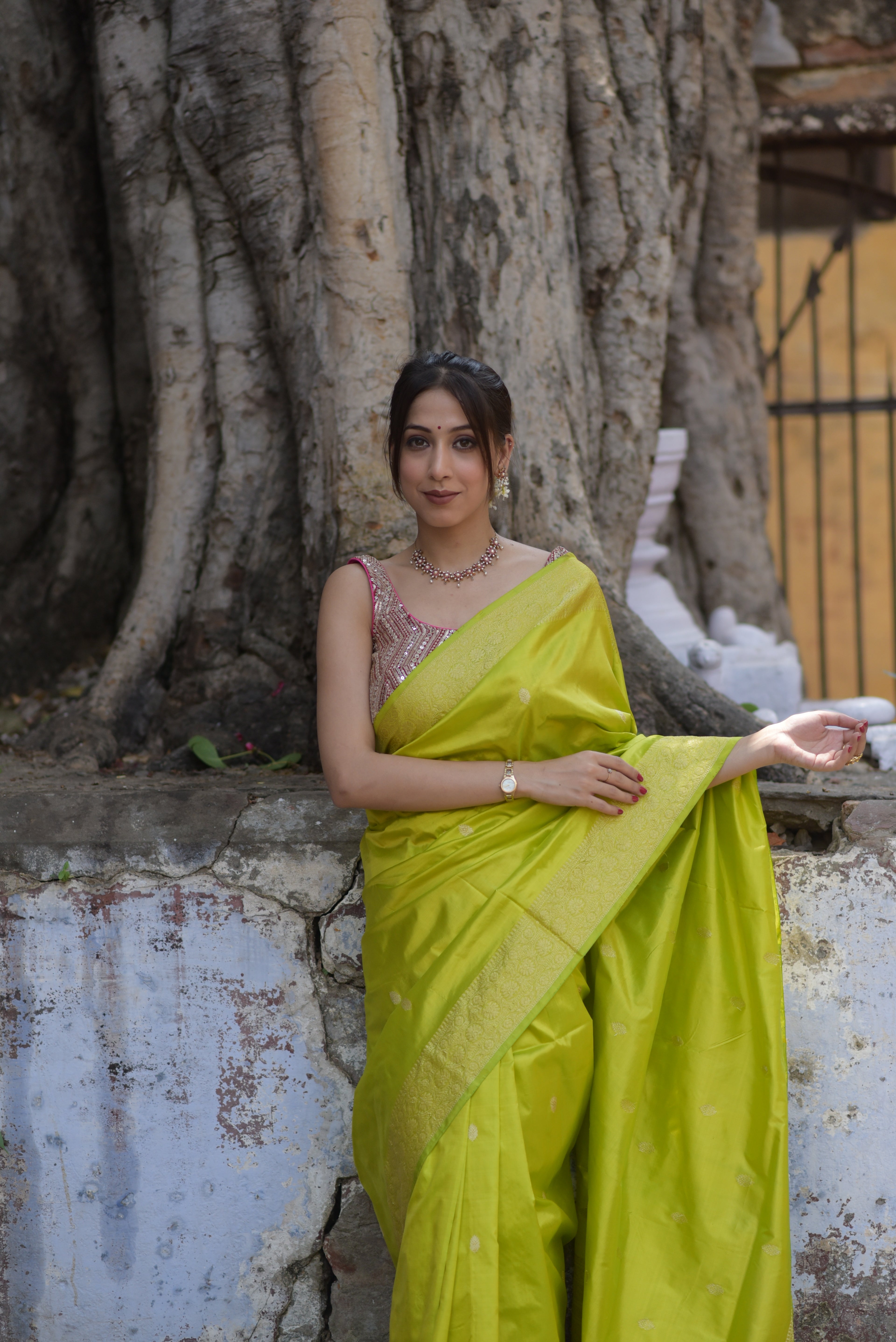 Lemon Green Pure Handwoven Banarasi Katan Silk Saree