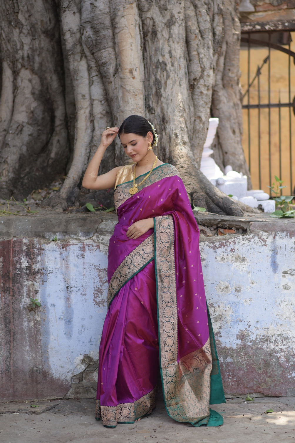 Magenta Purple Pure Handwoven Banarasi Katan Silk Saree
