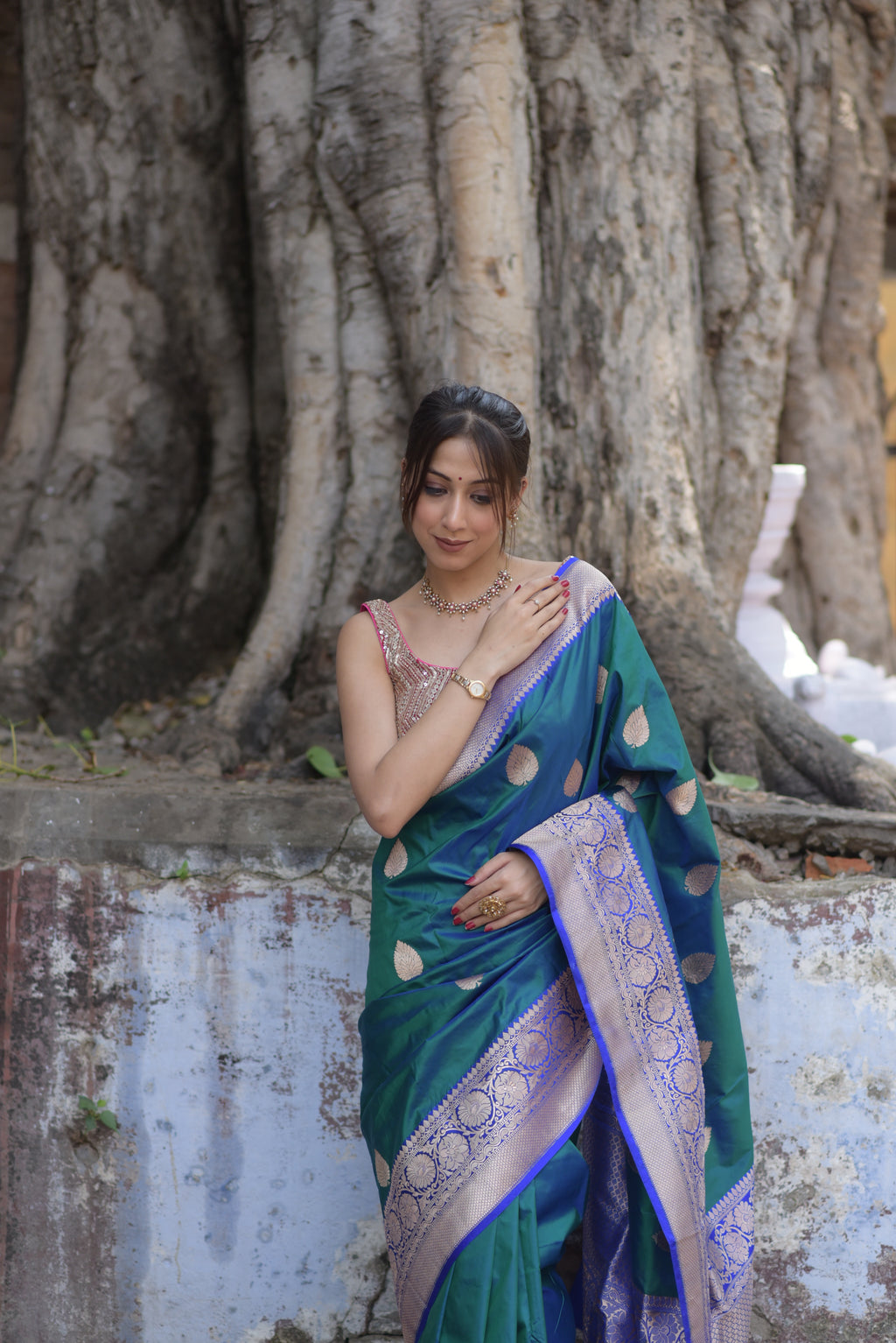 Amazon Green Pure Handwoven Banarasi Katan Silk Saree