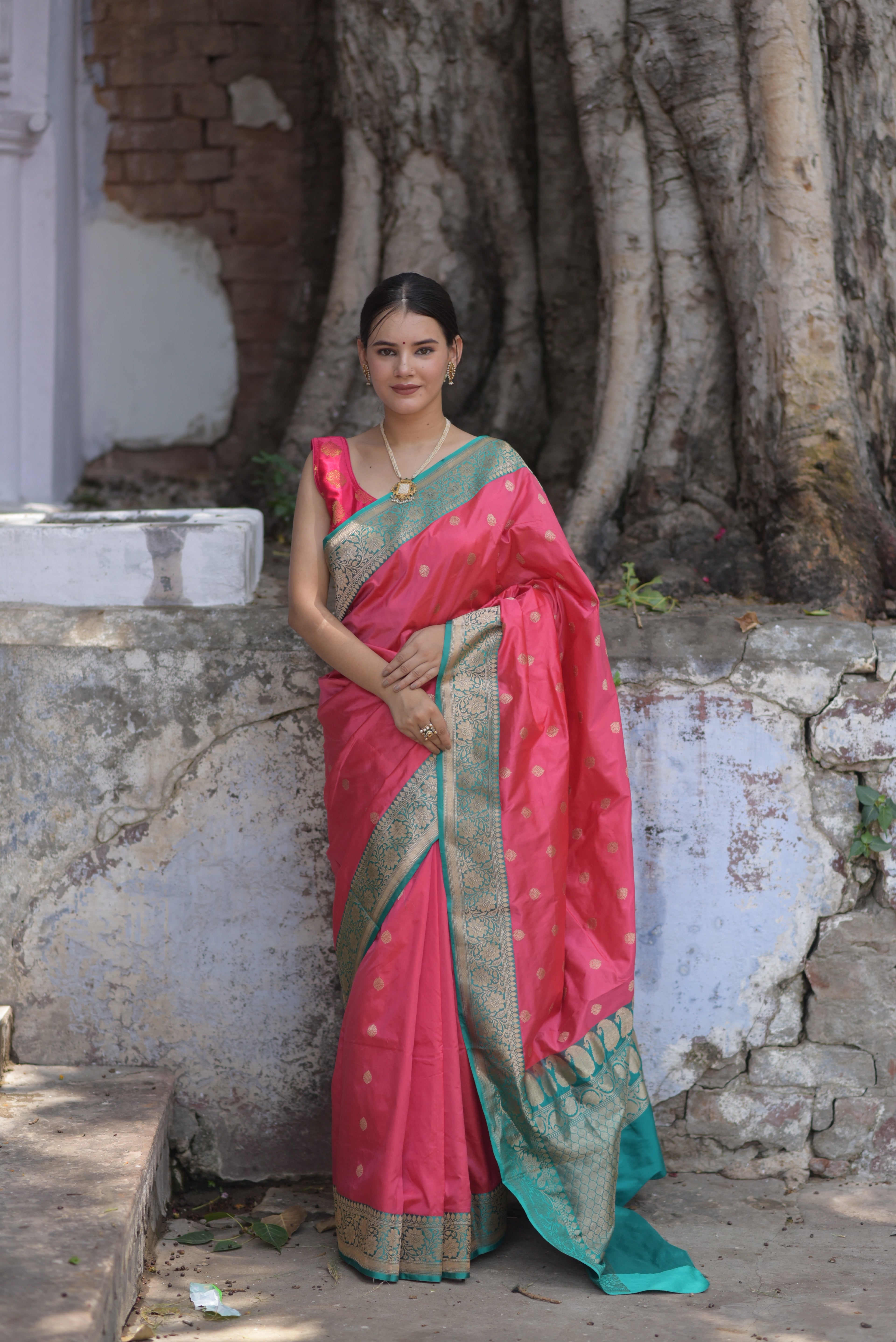 Rouge Pink Pure Handwoven Banarasi Katan Silk Saree