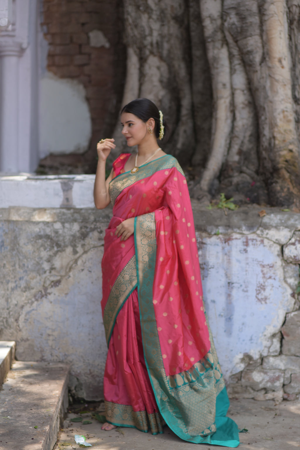 Rouge Pink Pure Handwoven Banarasi Katan Silk Saree
