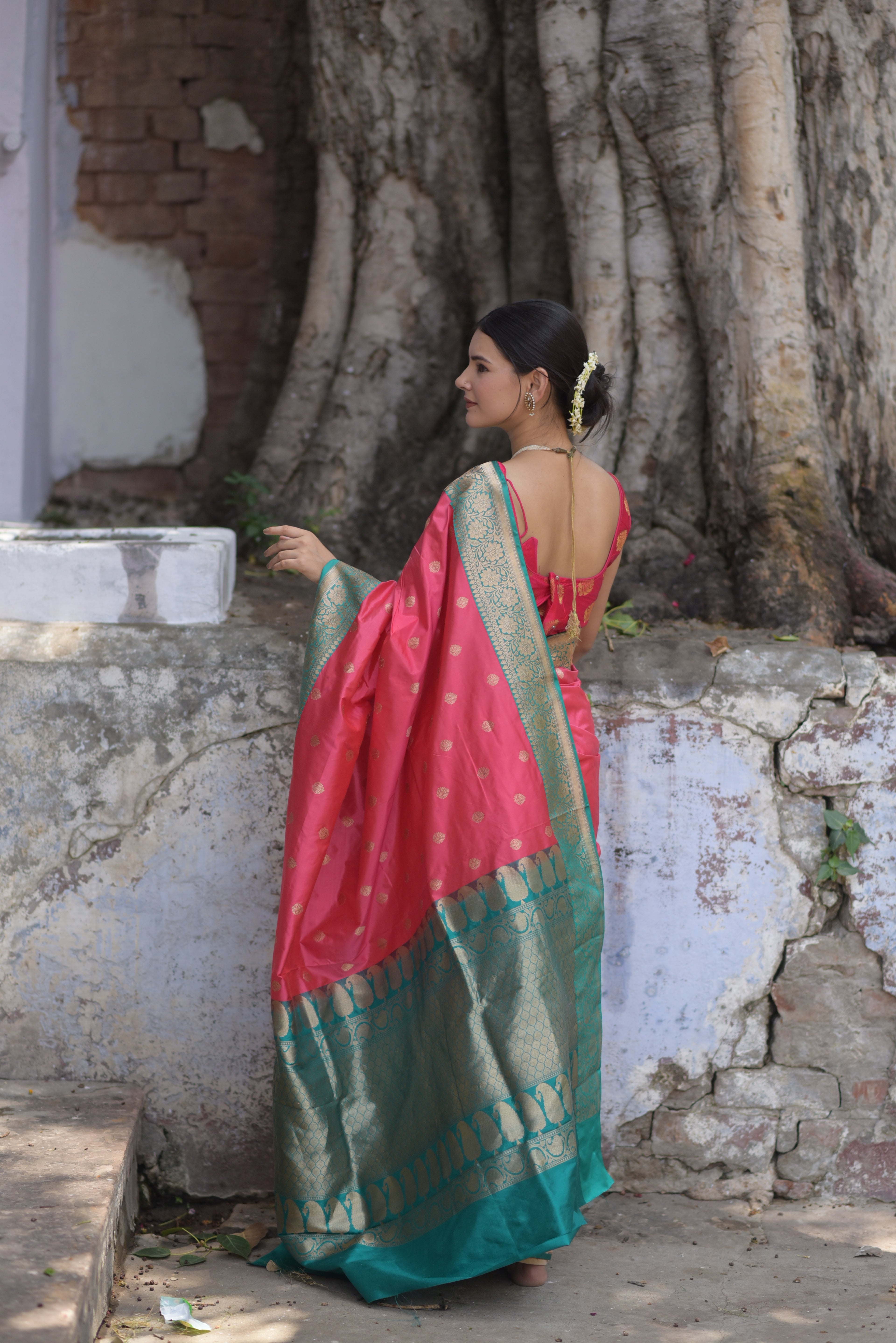Rouge Pink Pure Handwoven Banarasi Katan Silk Saree