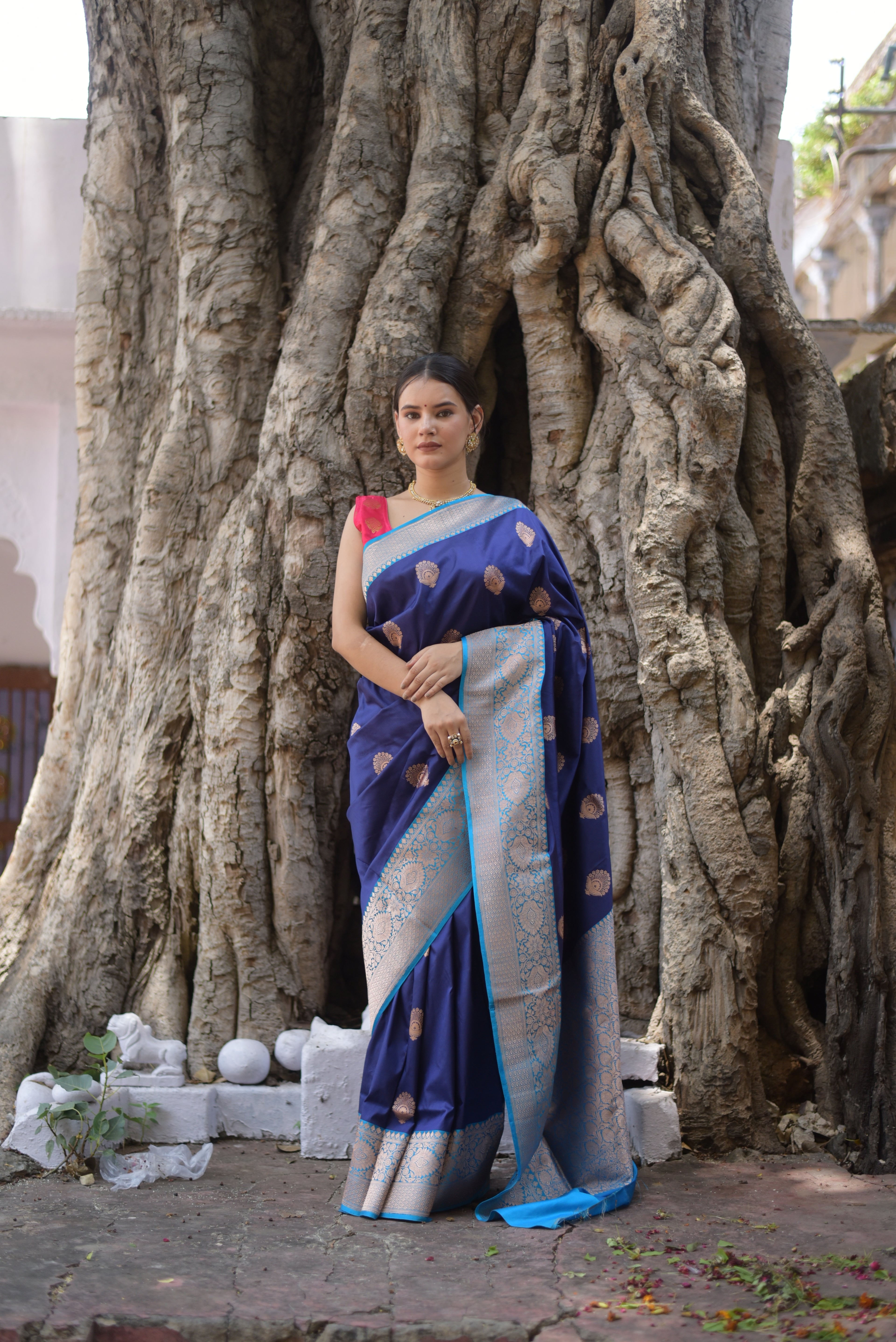 Cobalt Blue Pure Handwoven Banarasi Katan Silk Saree