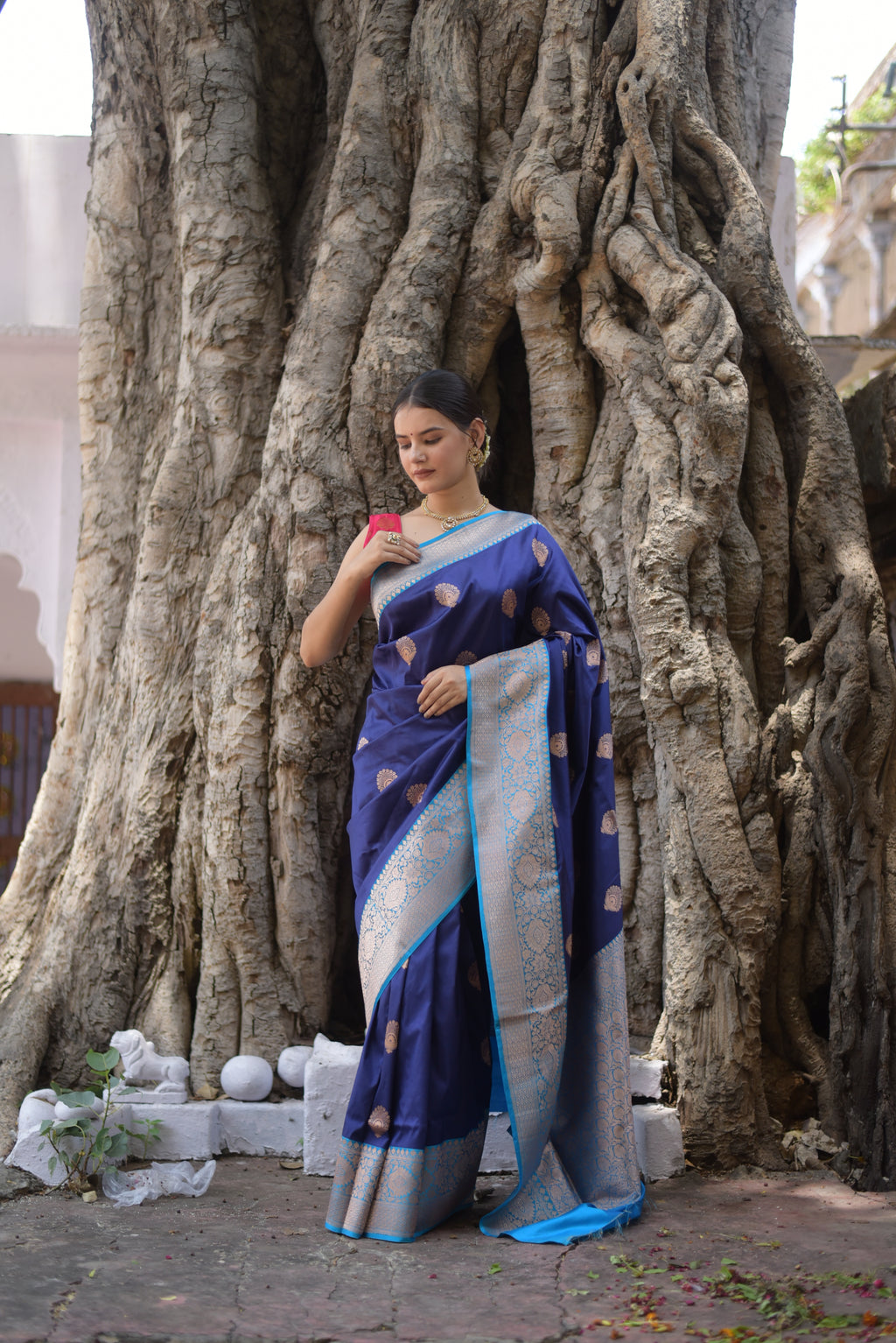 Cobalt Blue Pure Handwoven Banarasi Katan Silk Saree