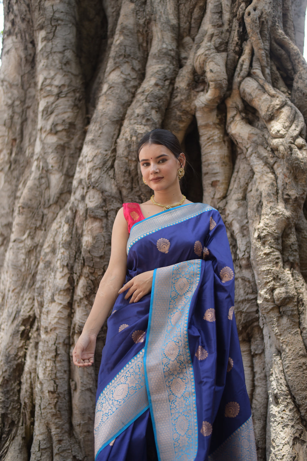 Cobalt Blue Pure Handwoven Banarasi Katan Silk Saree