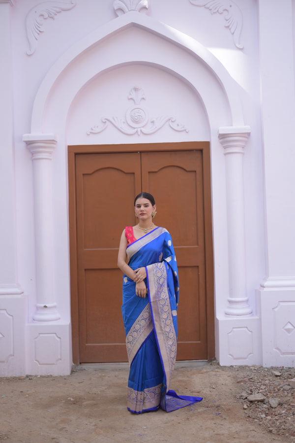 Indigo Pure Handwoven Banarasi Katan Silk Saree