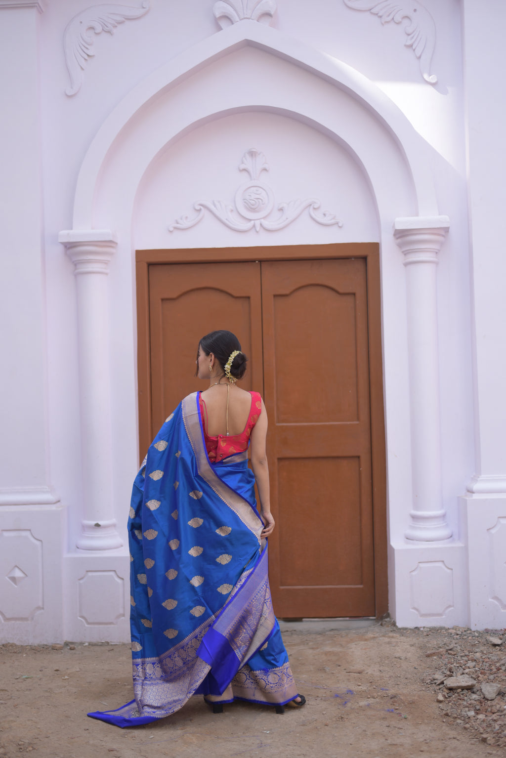 Indigo Pure Handwoven Banarasi Katan Silk Saree