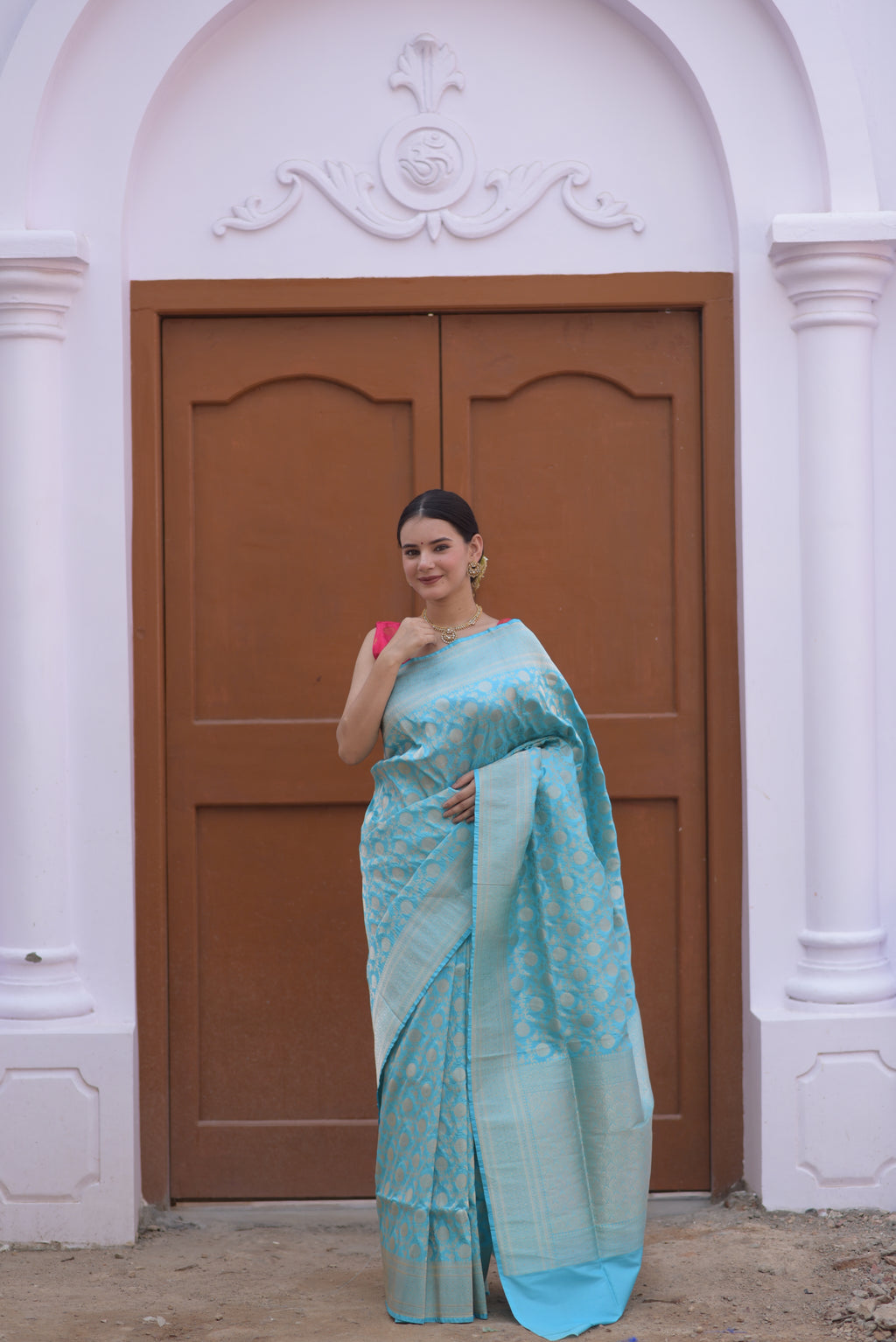 Soft Cyan Pure Handwoven Banarasi Katan Silk Saree