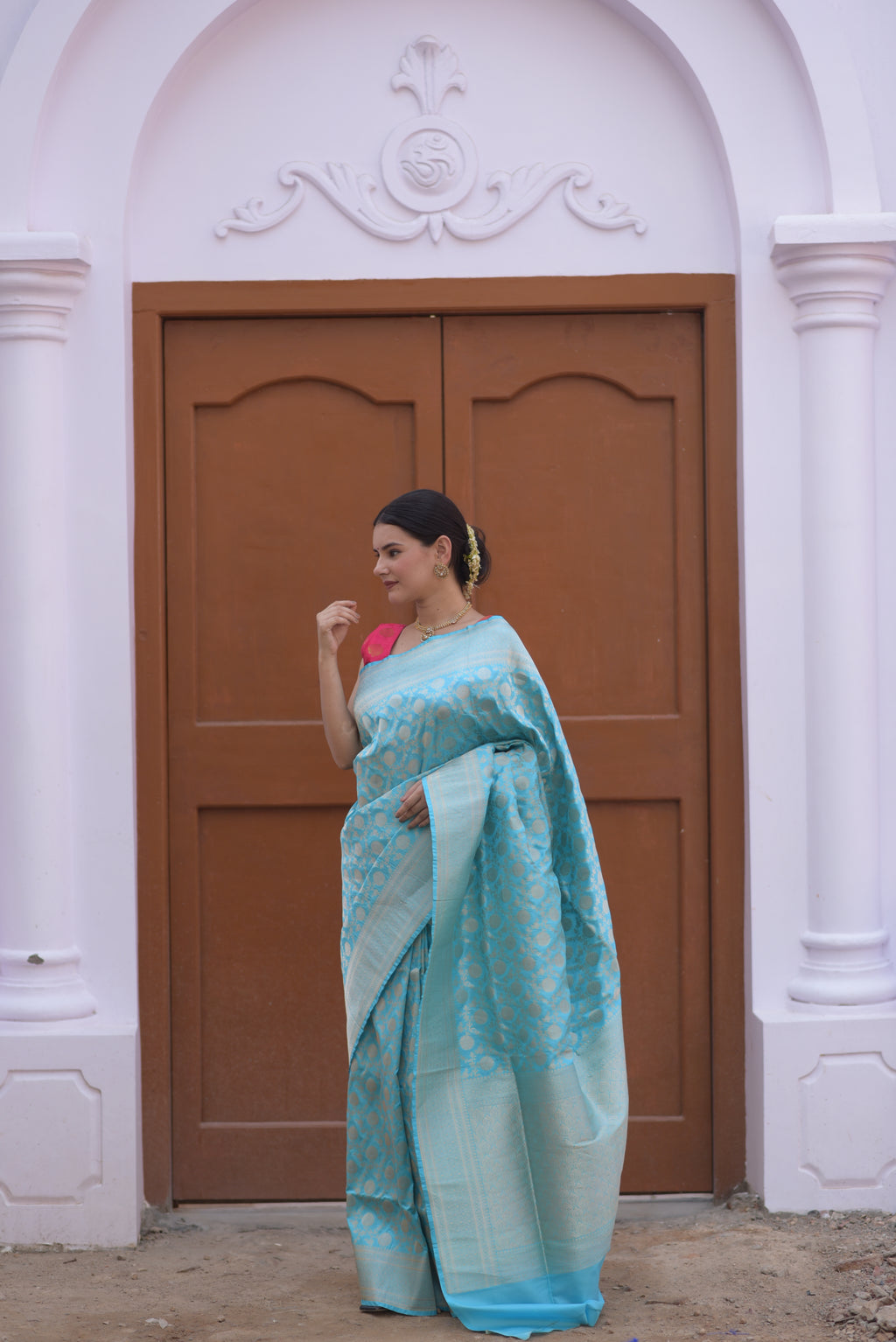 Soft Cyan Pure Handwoven Banarasi Katan Silk Saree