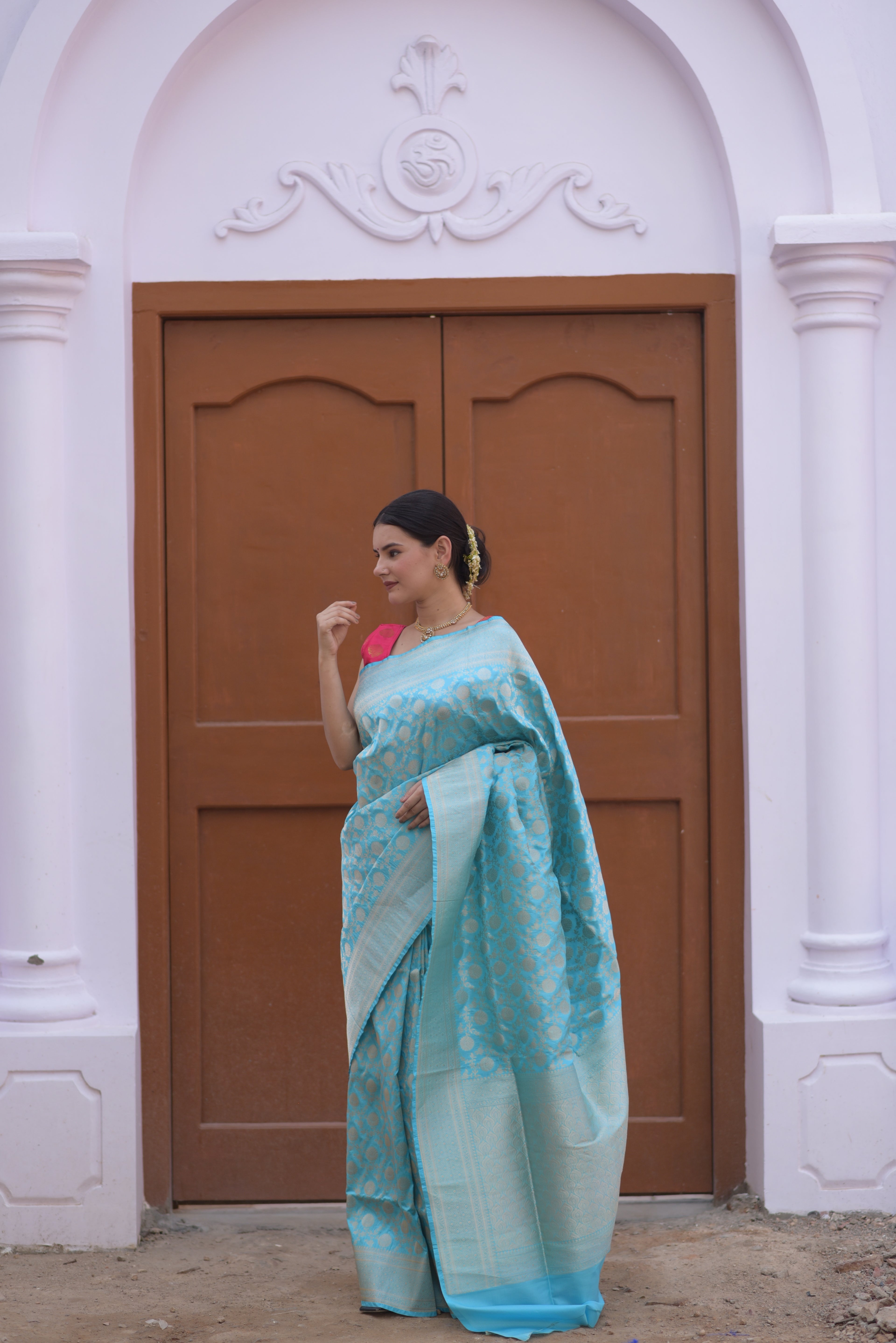 Soft Cyan Pure Handwoven Banarasi Katan Silk Saree