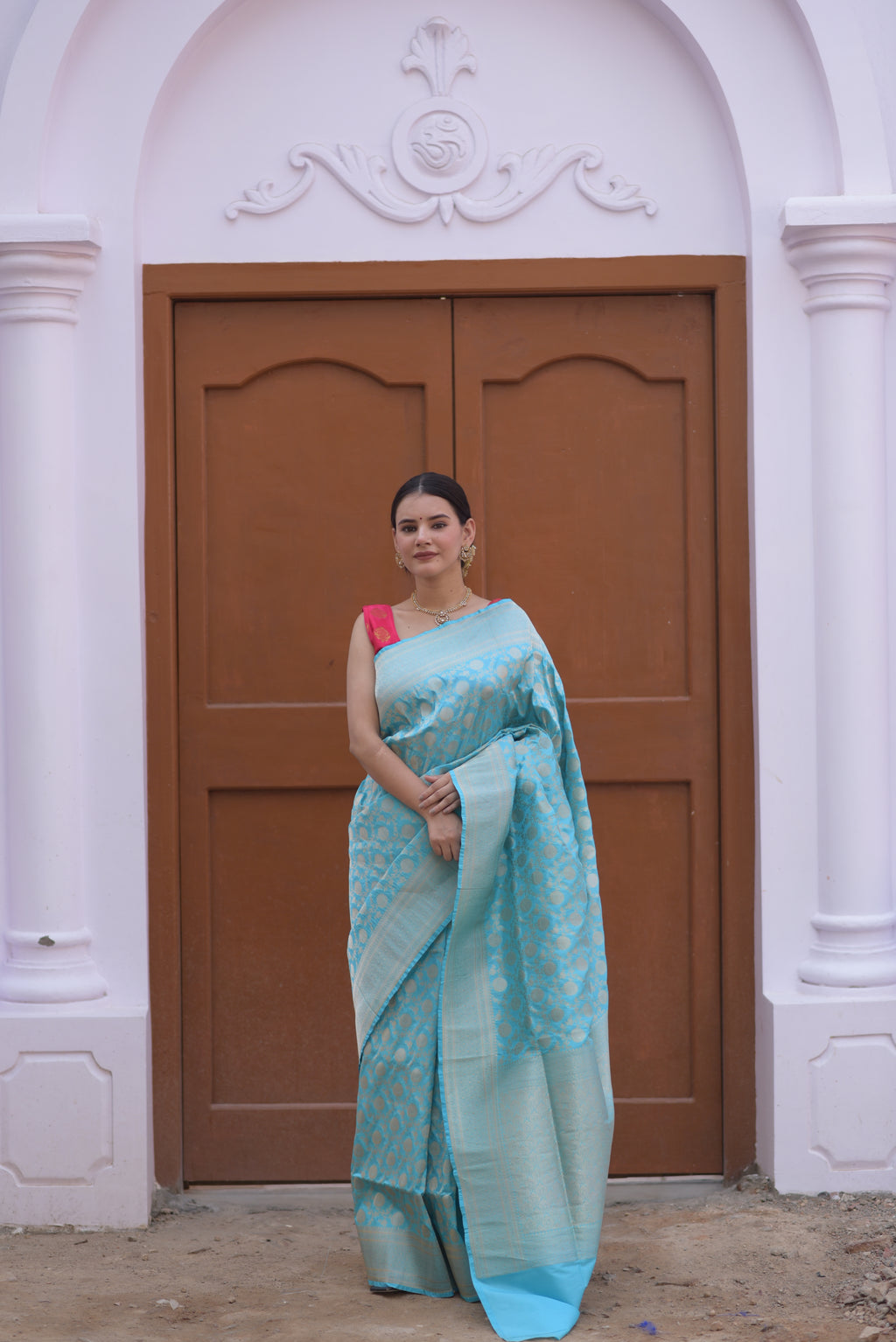 Soft Cyan Pure Handwoven Banarasi Katan Silk Saree