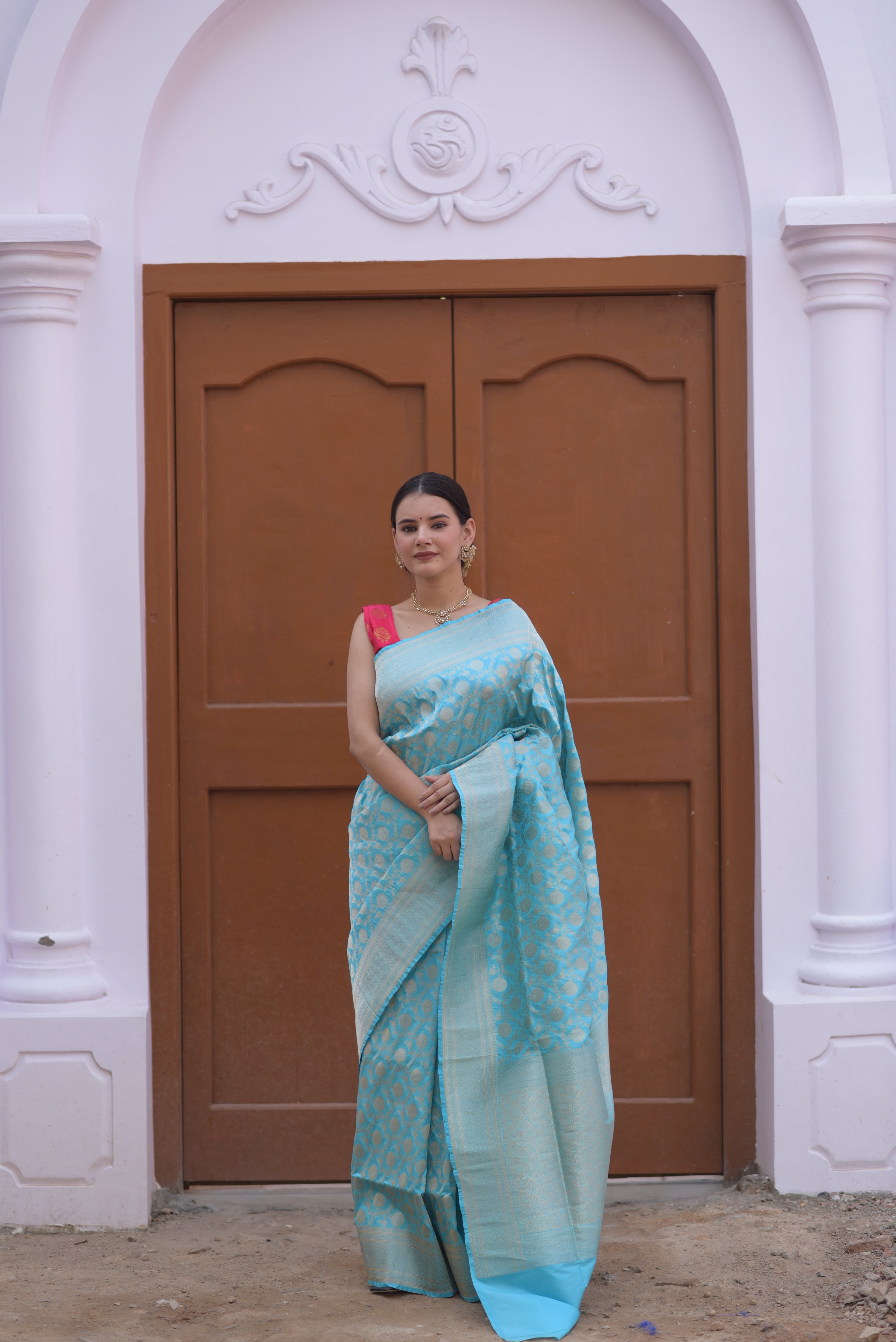 Soft Cyan Pure Handwoven Banarasi Katan Silk Saree