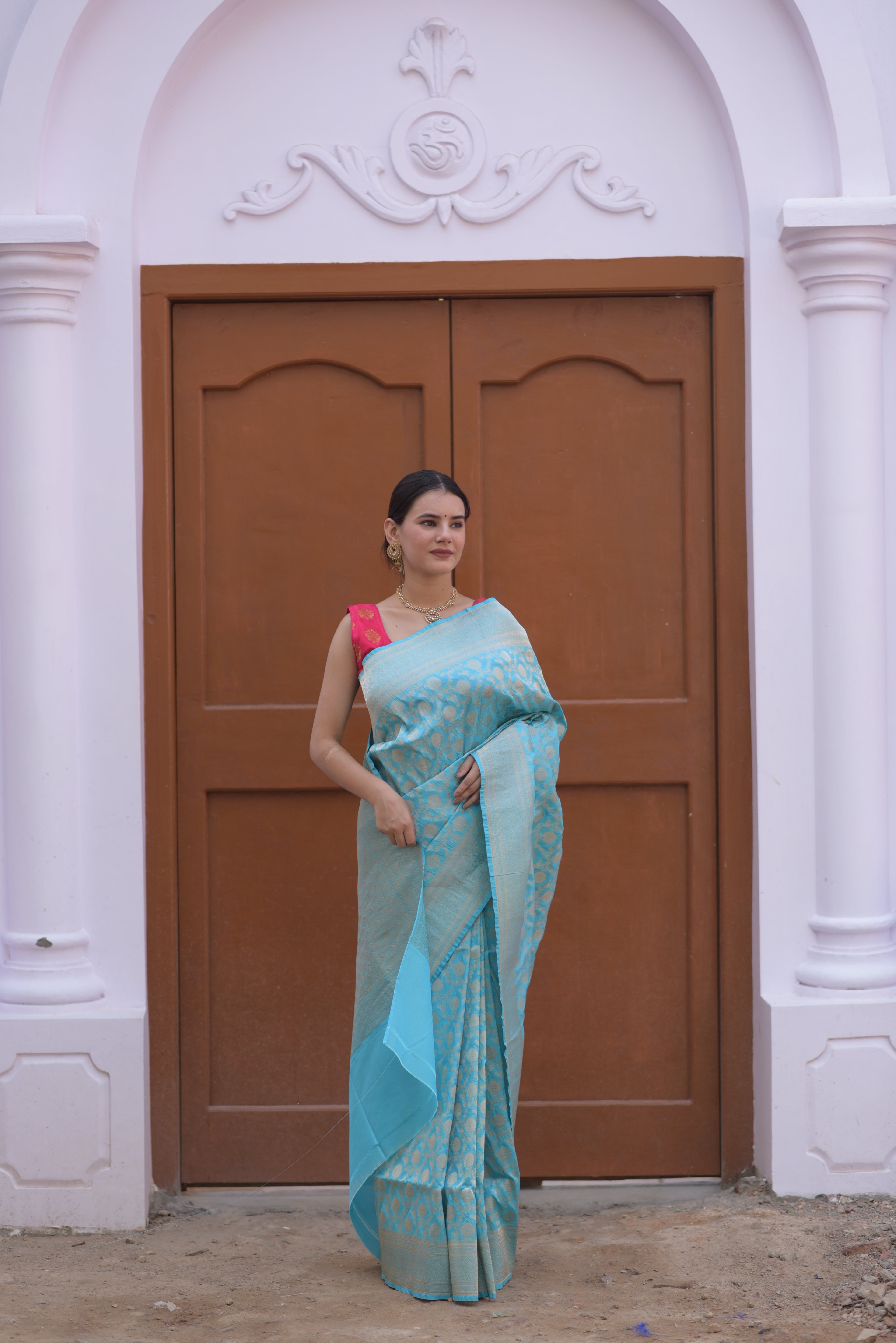Soft Cyan Pure Handwoven Banarasi Katan Silk Saree