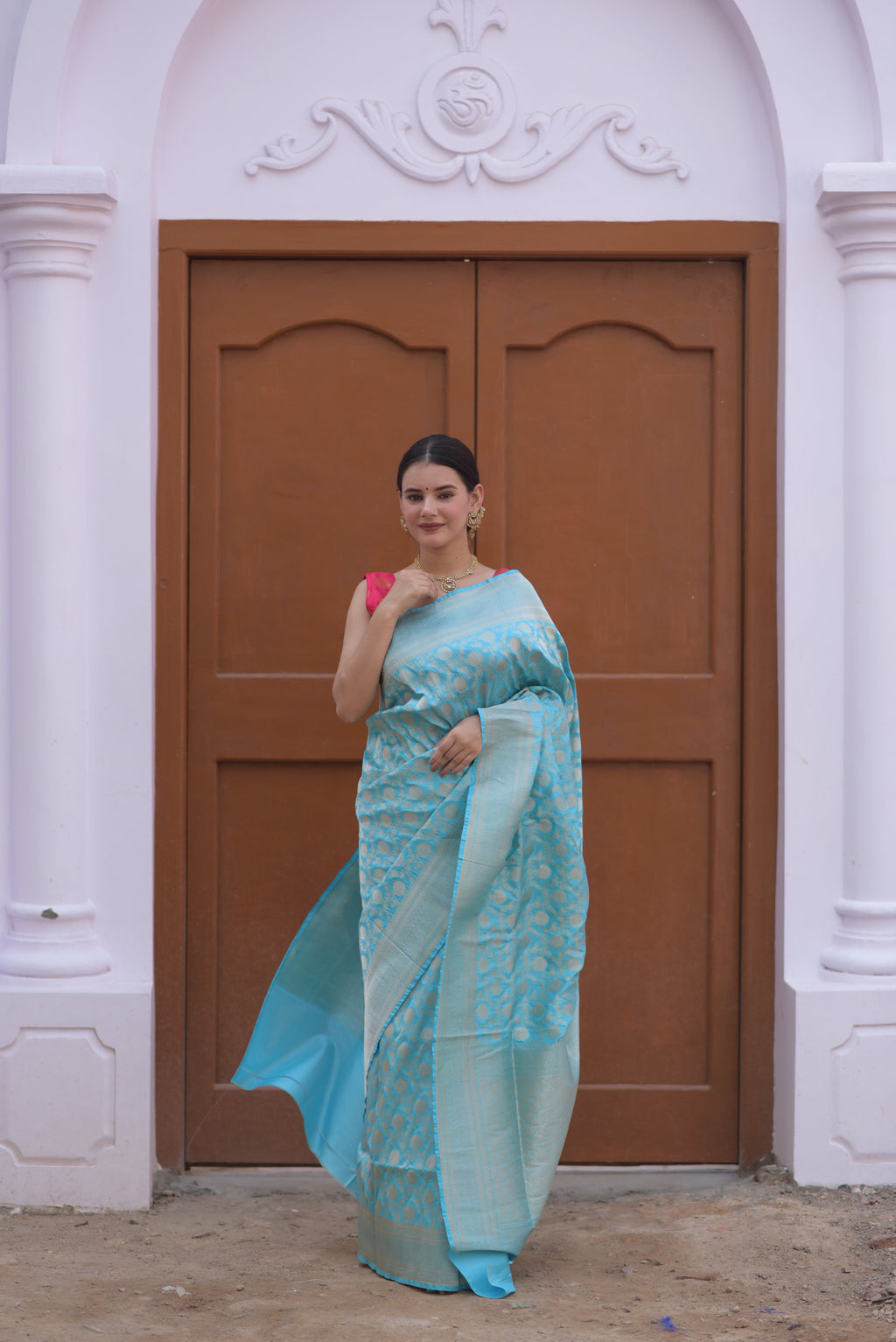 Soft Cyan Pure Handwoven Banarasi Katan Silk Saree
