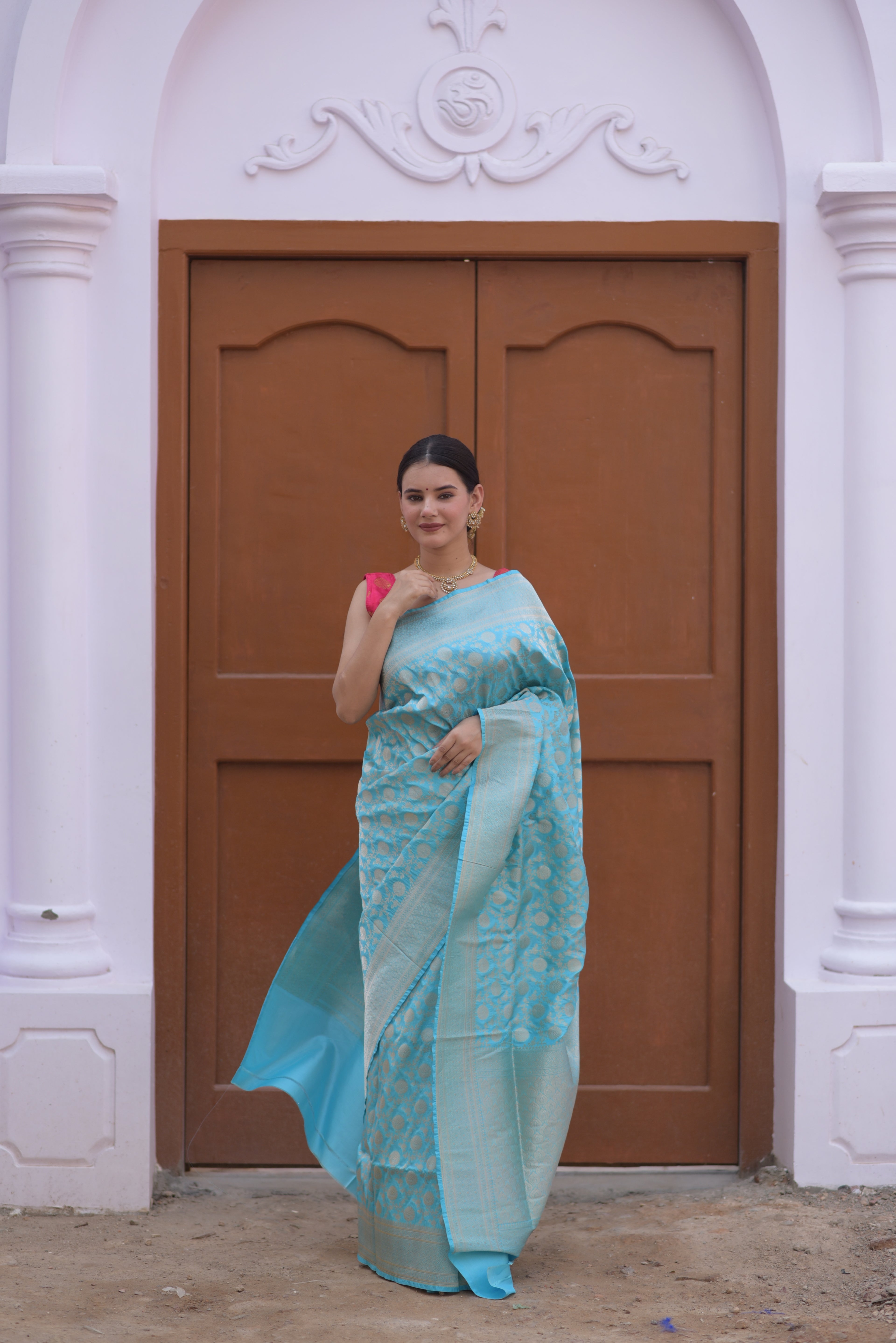 Soft Cyan Pure Handwoven Banarasi Katan Silk Saree