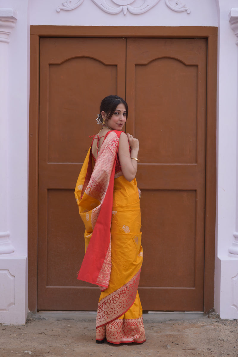 Goldenlush Pure Handwoven Banarasi Katan Silk Saree