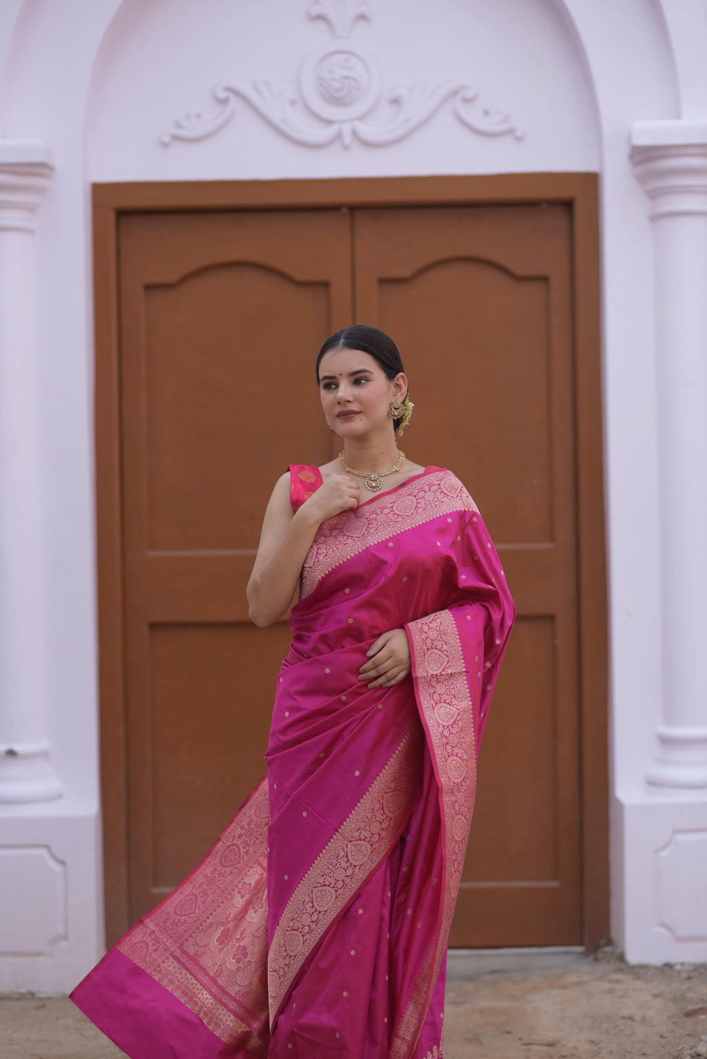 Ruby pink Pure Handwoven Banarasi Katan Silk Saree