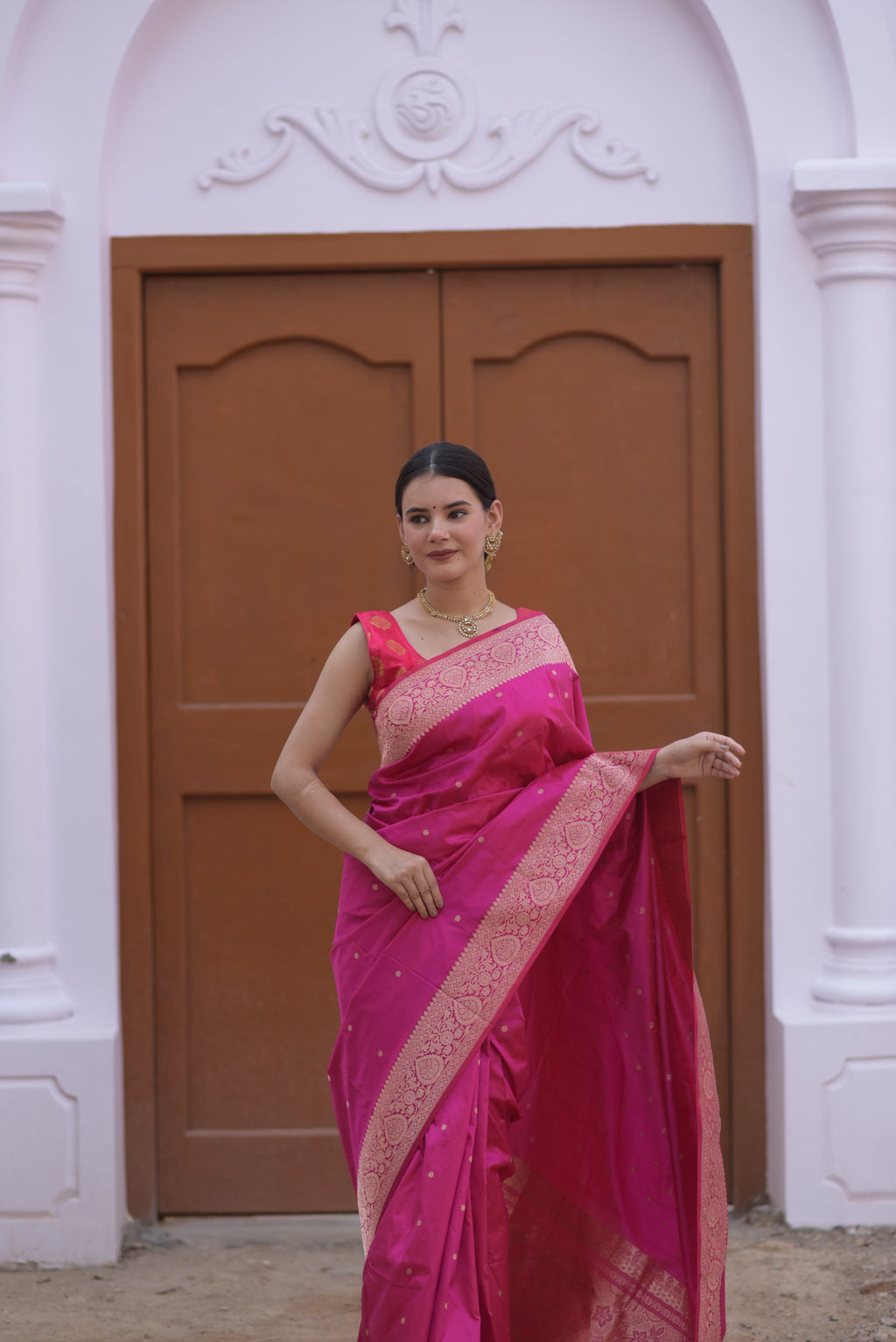 Ruby pink Pure Handwoven Banarasi Katan Silk Saree