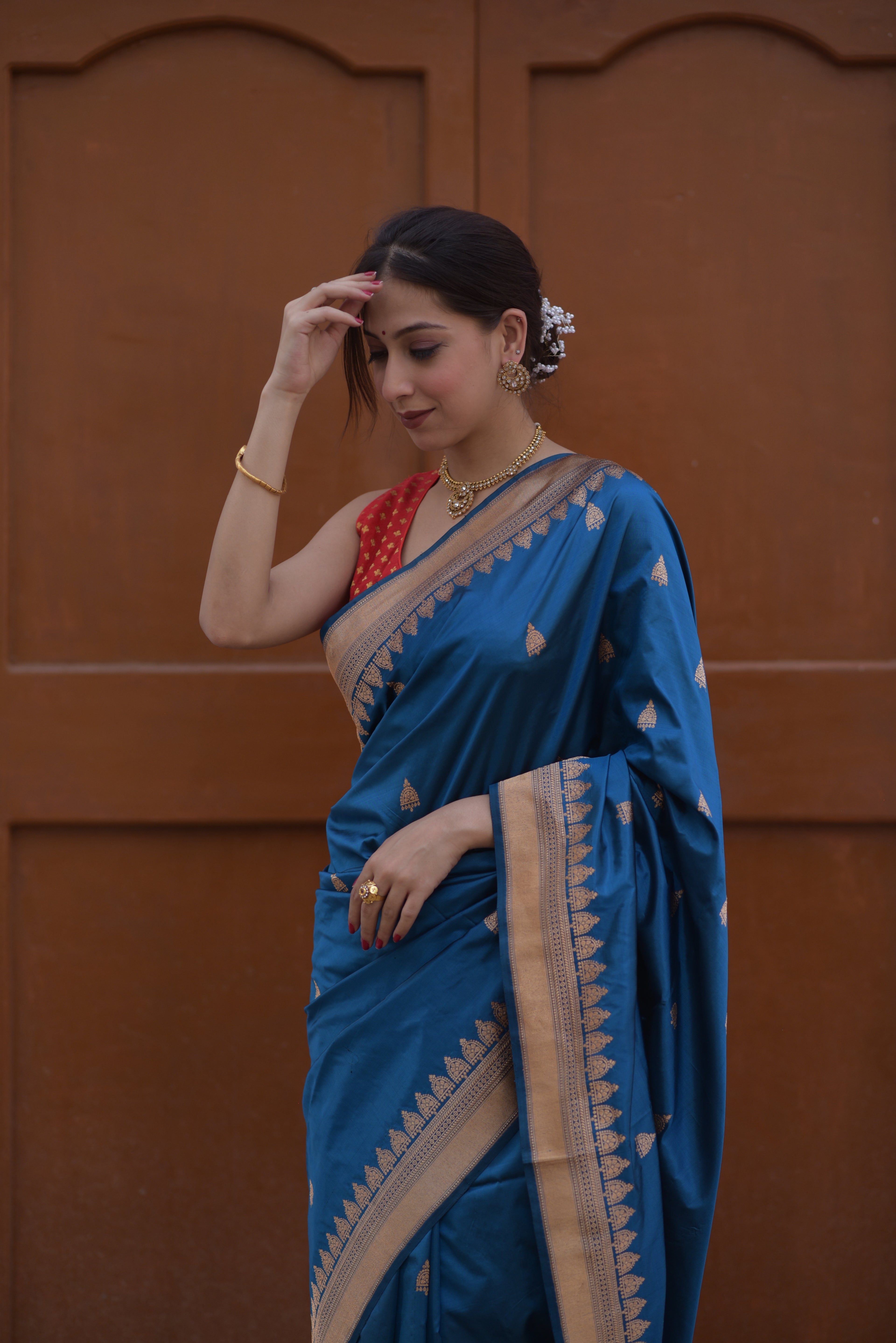 Celadon Blue Pure Handwoven Banarasi Katan Silk Saree