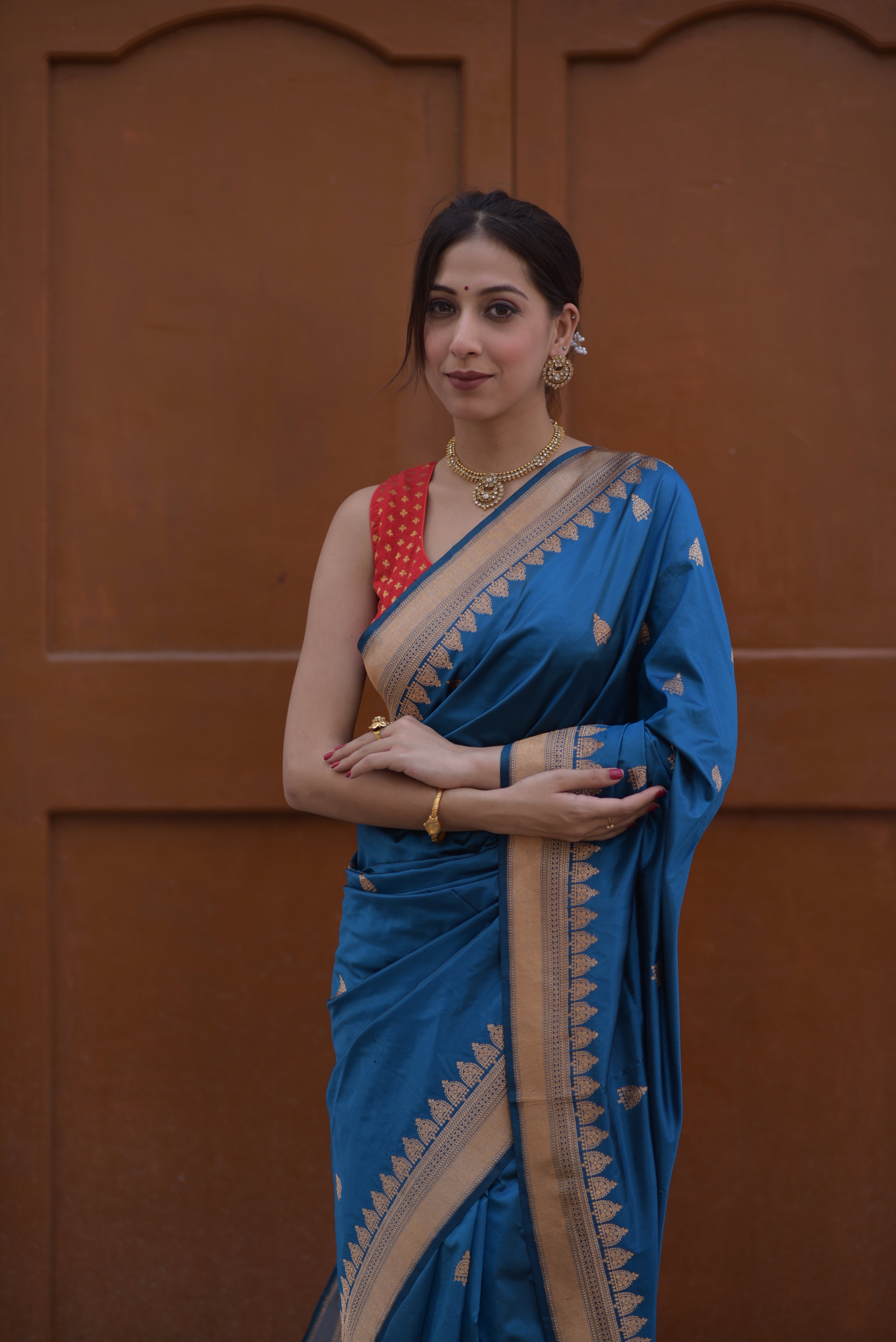 Celadon Blue Pure Handwoven Banarasi Katan Silk Saree